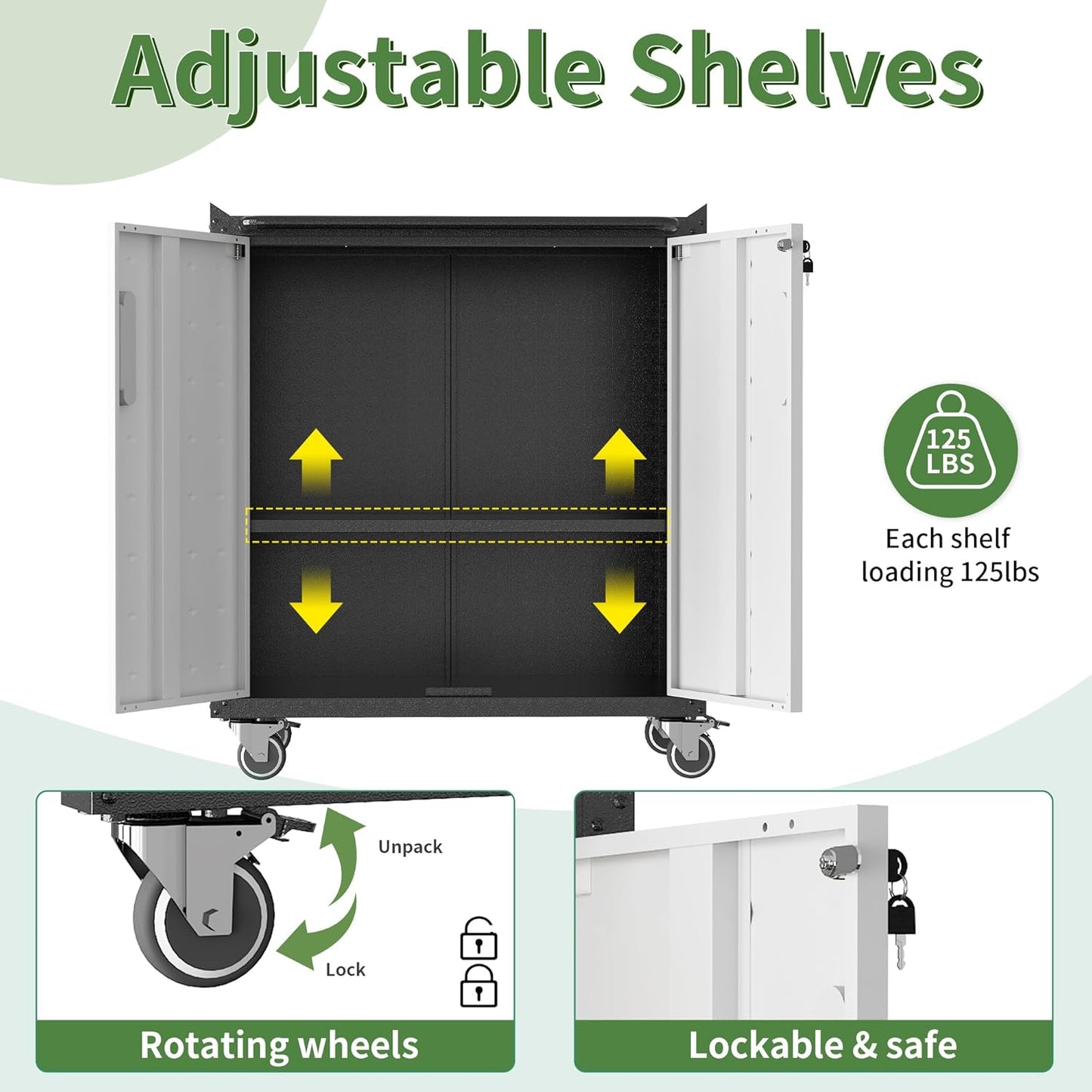 Metal Tool Cabinet,Garage Storage Cabinet System,Wall Cabinet & Locking Rolling Tool Cabinet with Doors and Adjustable Shelves,Steel Tool Cabinets for Home,Office (2 Pcs-Styled, Black & Grey)