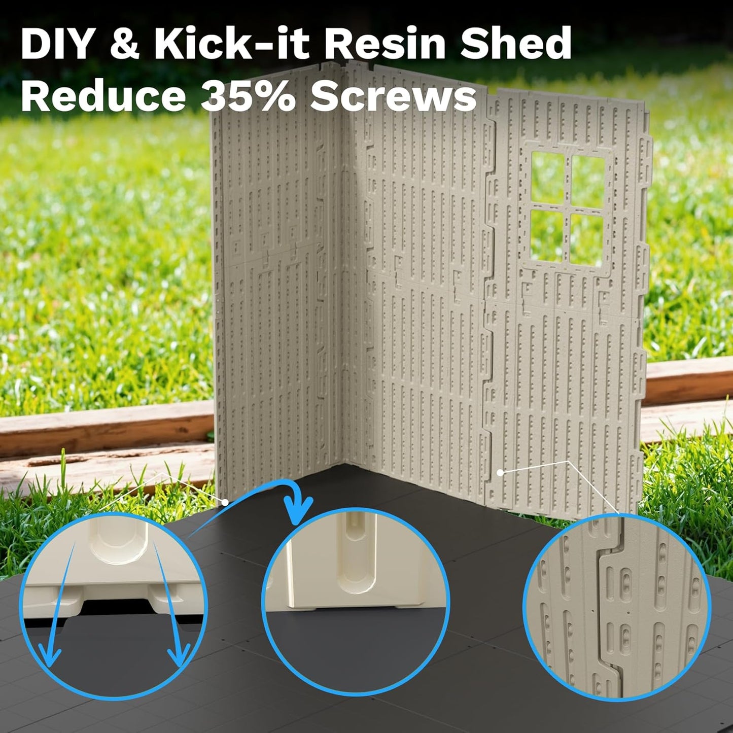 Devoko 10 x 12 FT Plastic Outdoor Storage Shed with Windows, Resin Tools Shed with Floor Large Storage Garden Shed for Patio,Garden, Backyard, Lawn, Beige