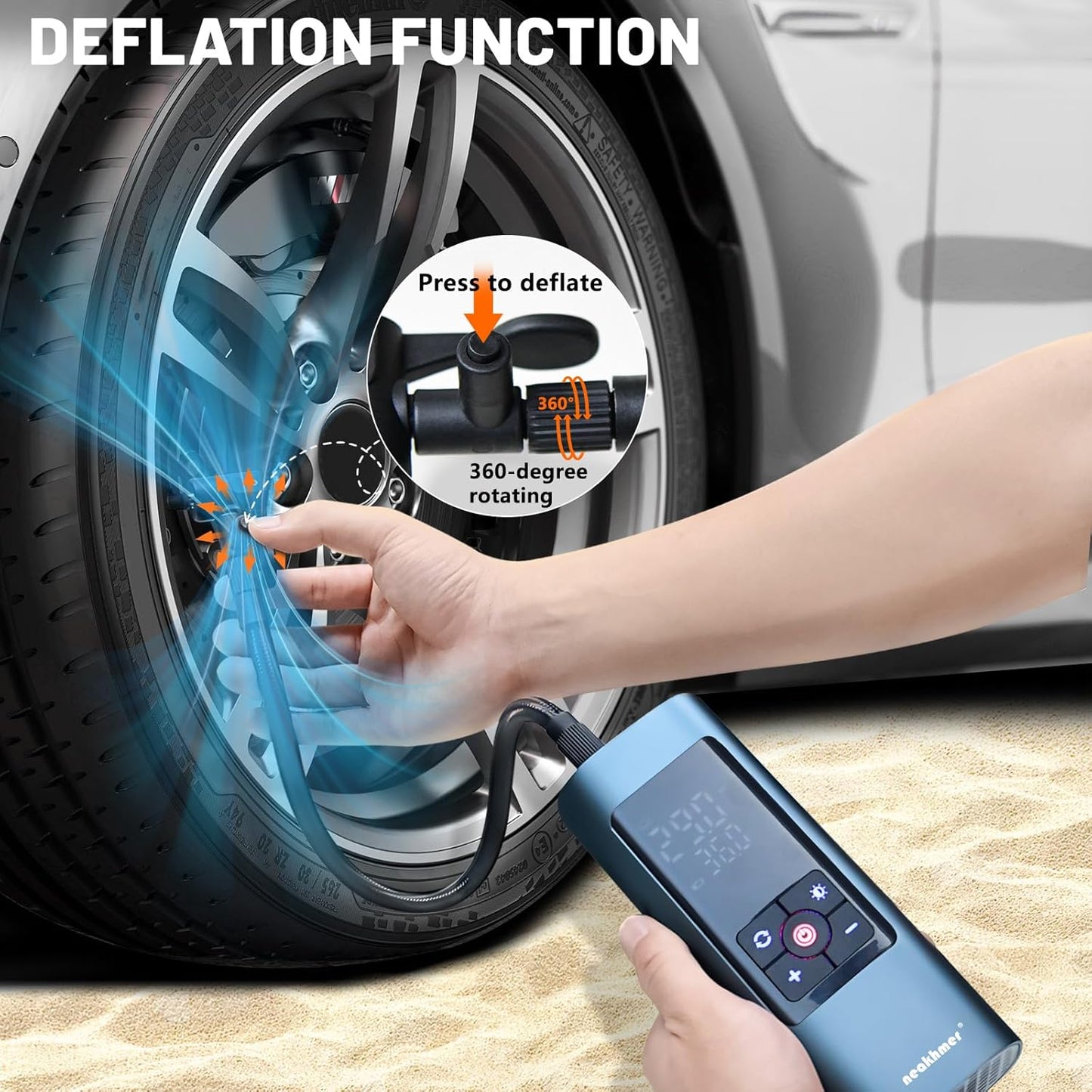 Tire Inflator Portable Air Compressor: Cordless Air Pump for Car Tires 150PSI - Tire Pump with Pressure Gauge for Car Bike Motorcycle Balls (Black blue)