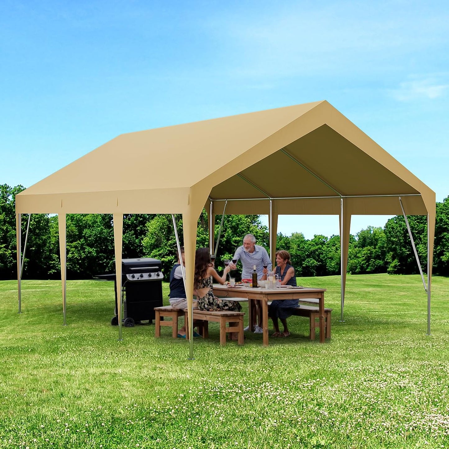 13x20ft Heavy Duty Carport Outdoor Car Canopy UV Resistant Waterproof Party Tent All-Season Portable Garage Gazebo Shelter for Car, Storage Shed (Earthy Yellow)