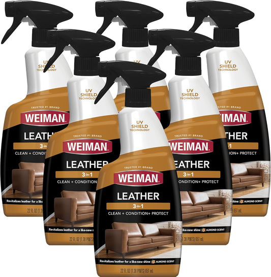 Weiman Leather Conditioner & Cleaner - Restores Surfaces, UV Protectants Help Prevent Cracking or Fading of Furniture, Sofa, Couch, Car Seats, Shoes, Purses, 6 Pack, 22 Oz