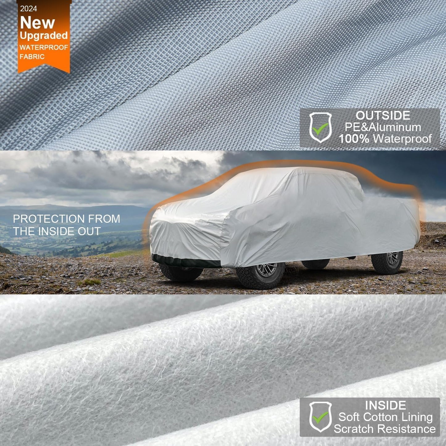 Kayme Mid-Size Truck Cover Waterproof All Weather, Heavy Duty Outdoor Midsize Pickup Cover Sun Rain Protection, Universal Fit Ford Ranger Chevy Colorado GMC Canyon (Length Up to 220 inch) M+.Sliver