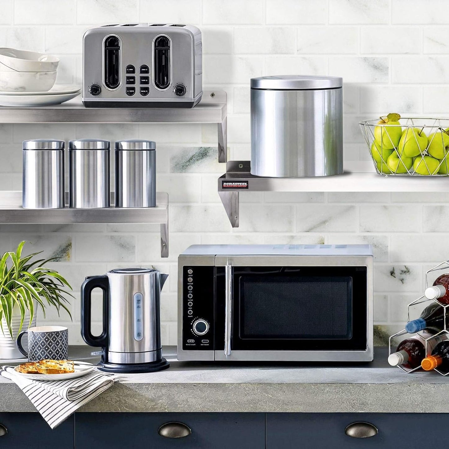 DuraSteel Heavy Duty Wall Mount Shelf - 36" Wide x 14" Deep Classic Stainless Steel Wall Floating Shelves - NSF Metal Storage Wall Shelves - For Commercial Kitchen, Laundry Room, Garage, Food Truck