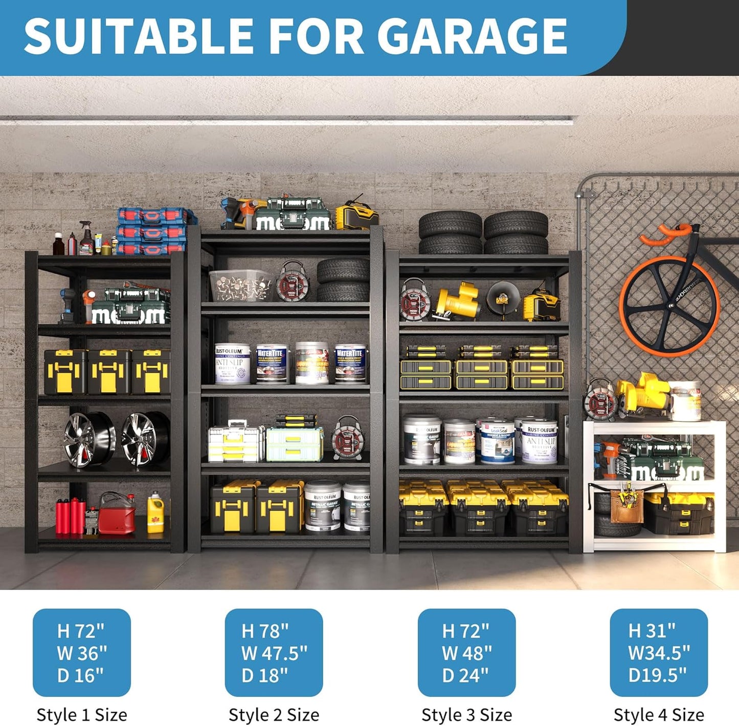 31.5" H Metal Storage Shelving, 1500LBS Heavy Duty Shelves Unit, Adjustable 3 Tier Storage Rack, Industrial Utility Shelf for Garage, Warehouse, Bedroom, Kitchen,18" D×34“W×31.5”H, White