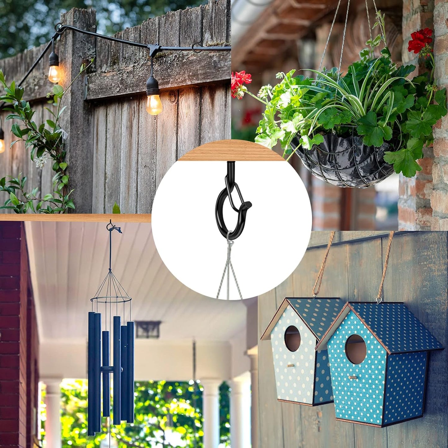 48 PCS Q-Hanger Hooks, Screw Hooks for Outdoor String Lights, Safety Buckle Design Cup Eye Hook for Hanging Christmas Lights, Plants, Wind Chimes, Mounted on Wall Ceiling, Include 1 Wing Nut Driver