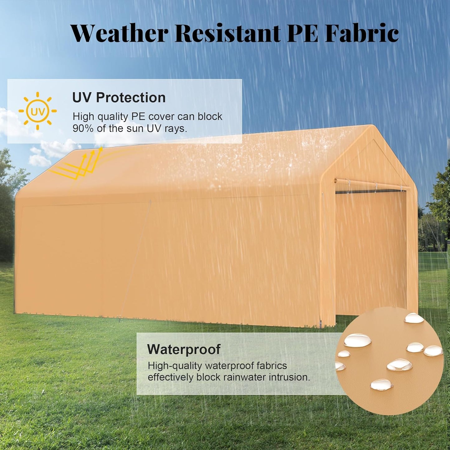 GOJOOASIS 10x20 Carport Heavy Duty Portable Garage Shelter Metal Car Canopy Tent with UV-Resistant & Weatherproof Top Cover for RV & Vehicles (Yellow, 10x20 with sidewalls)