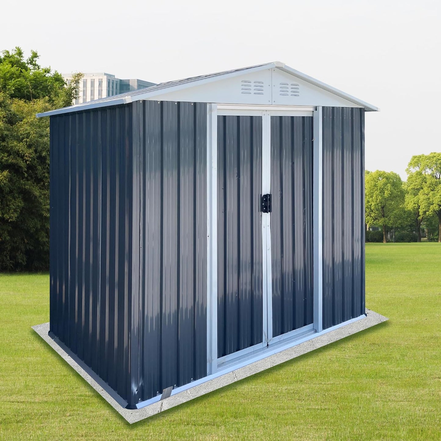 6x4 FT Outdoor Storage Shed, Metal Garden Shed with Frame Floor, Outside Tool Shed with Lockable Sliding Doors & 4 Air Vents, Waterproof Storage Building for Backyard, Patio, Lawn, Gray