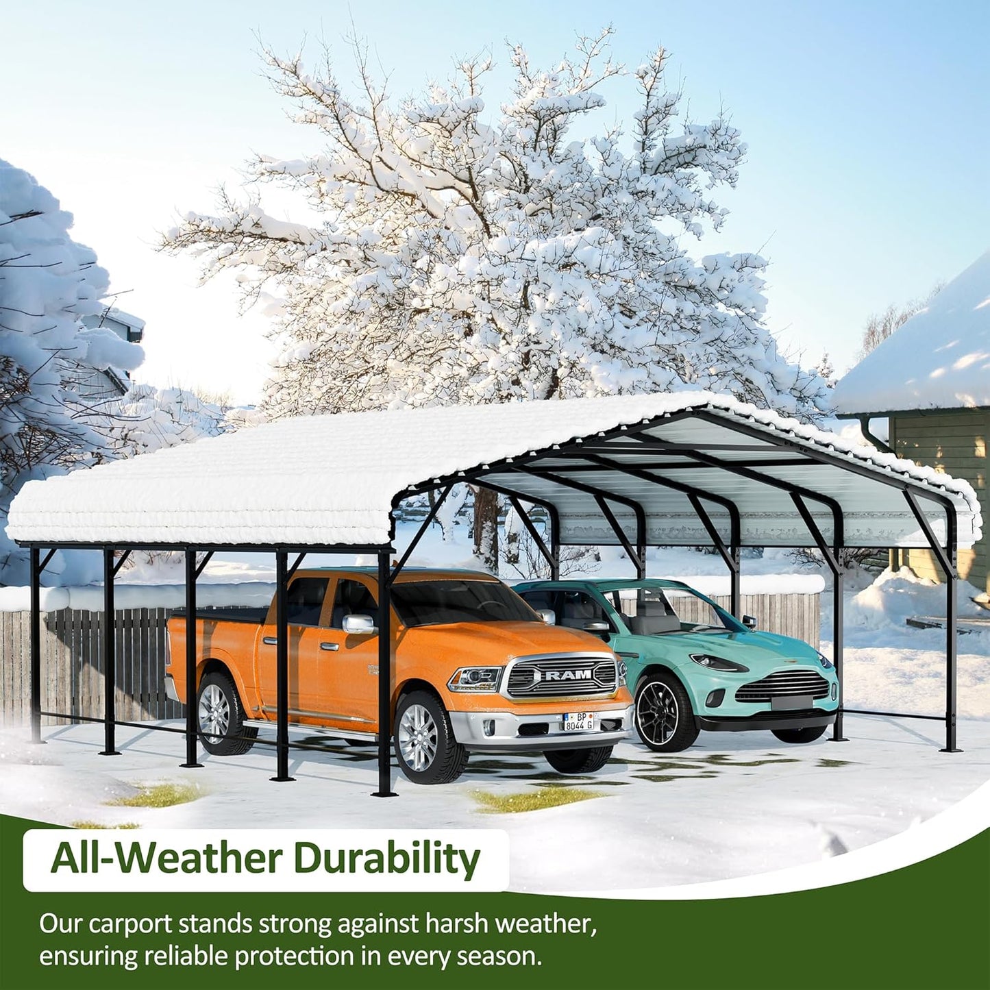 JAMFLY Carport, 20X20 FT Metal Carport, Heavy Duty Carport Canopy with Galvanized Steel Roof and Frame, Metal Carport Upgraded Extra Large Garage for Pickup, Boat, Car and Tractors