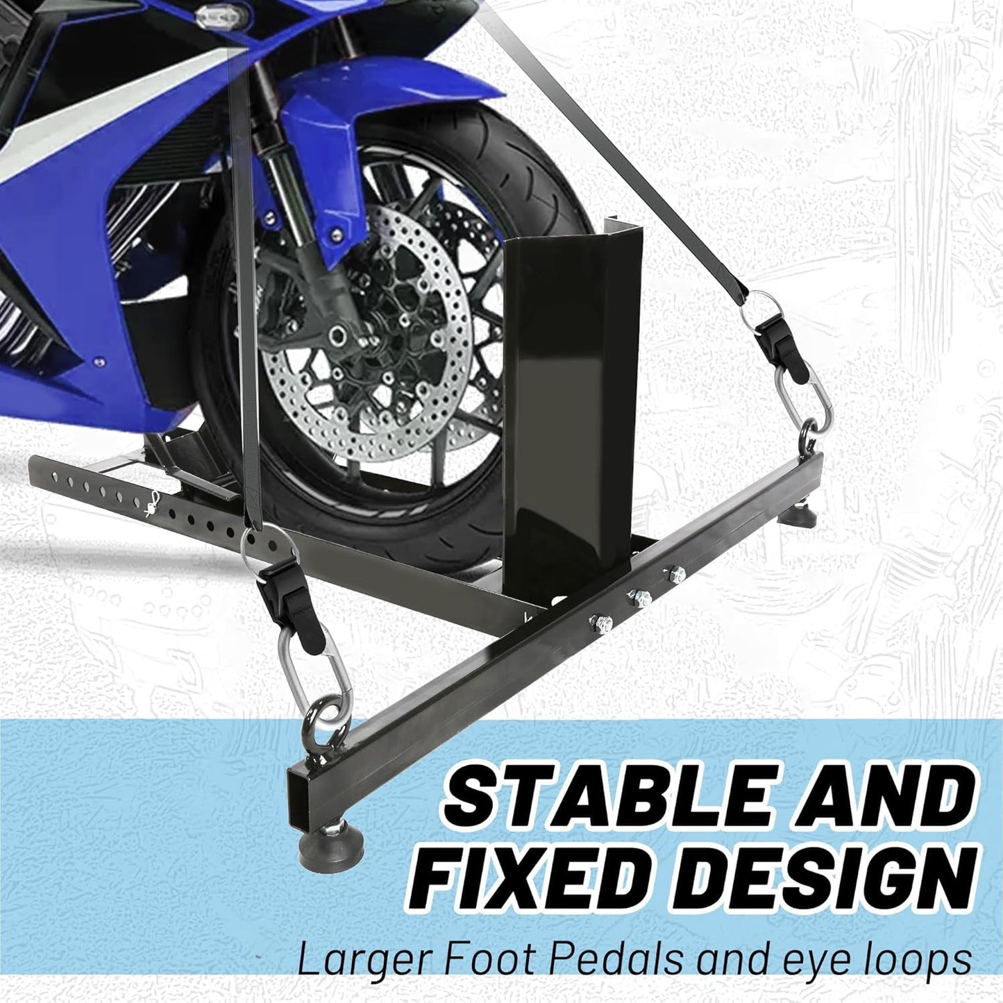 KUAFU Motorcycle Wheel Chock Stand Upright 1800 LBS, Wide Range 3“ to 5” Support Adjustable Heavy Duty Motorcycle Stand Front Wheel Tire Chock for Trailer/Truck/Garage Power Coated Steel