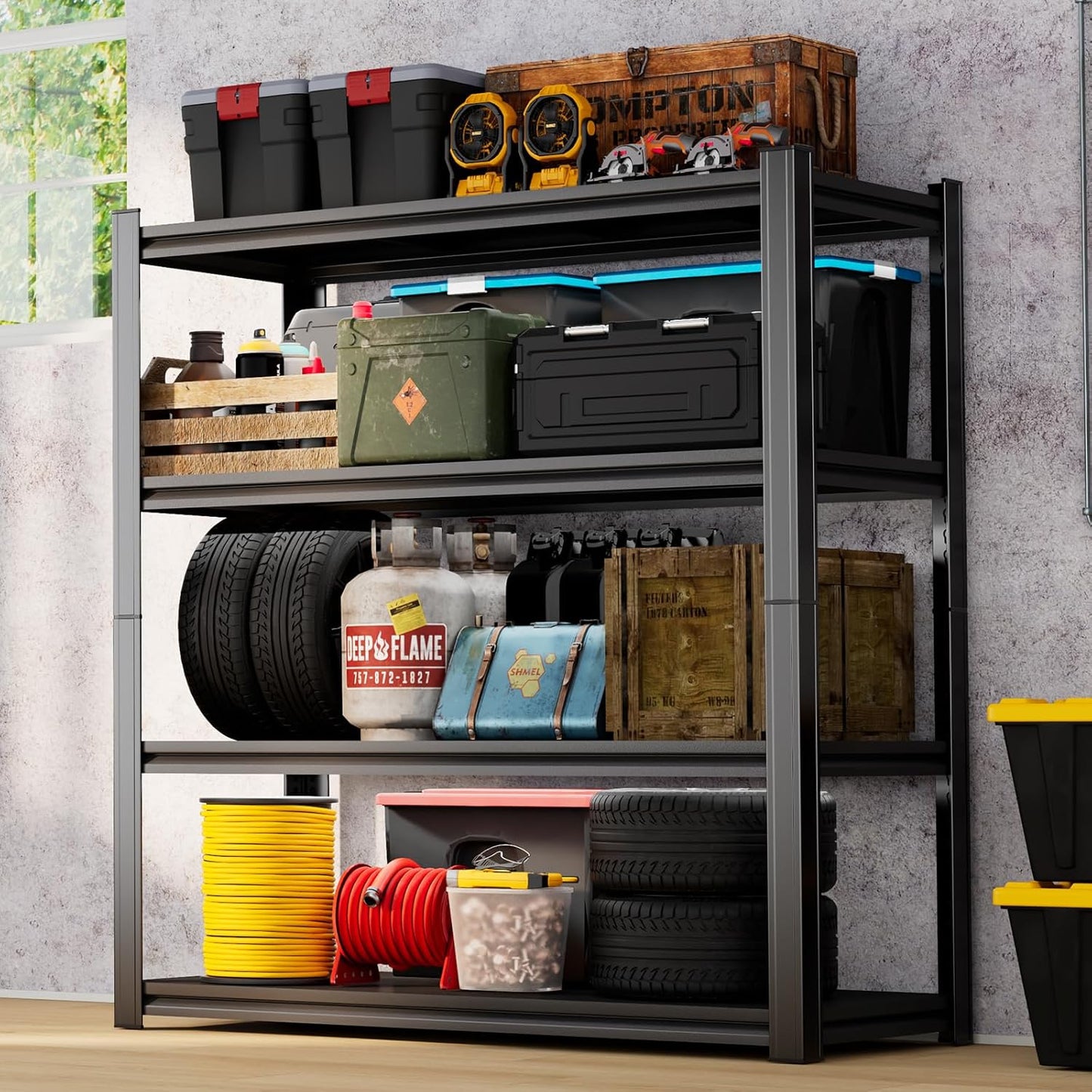 55"H Garage Shelving 2400LBS Capacity Heavy Duty Steel Storage Shelves, Adjustable 4 Tier Metal Shelf Industrial Rack Unit for Garage, Utility Room, Warehouse and Basement, Black (14"Dx40"Wx55"H)