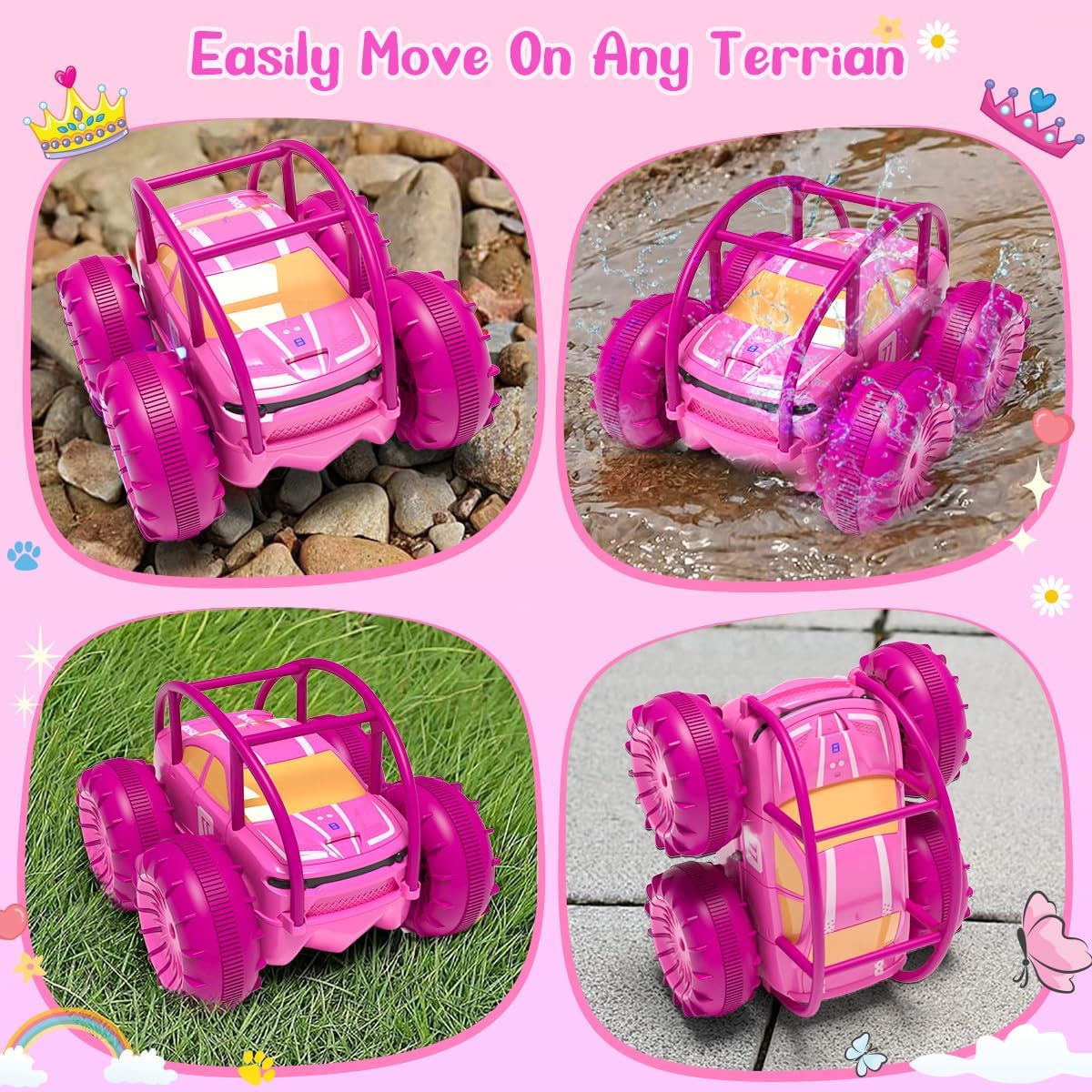 MaxTronic Amphibious Remote Control Car,Rechargeable RC Cars Toy 360° Flips Rotation Stunt Crawler 15KM/H 4WD All Terrain Outdoor Indoor Toy for Kids Boys Girls 3-12