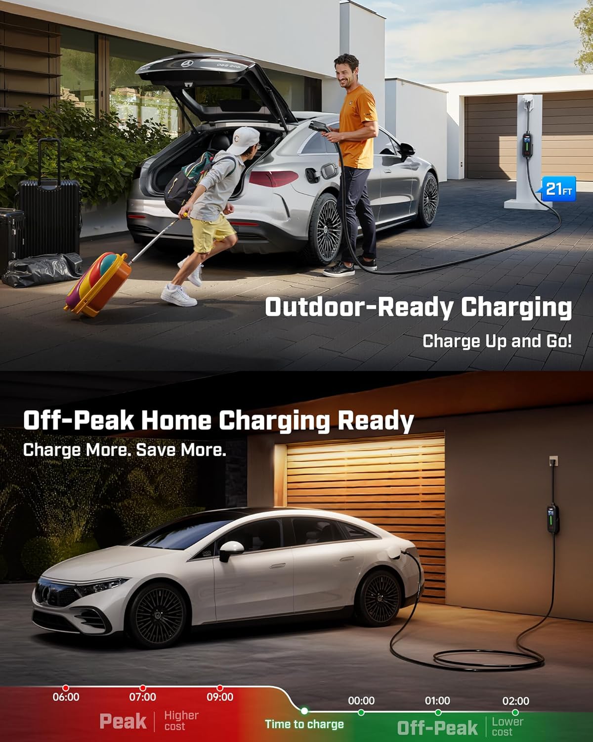 2025 Upgraded Level 1&2 Portable EV Charger, 16Amp Adjustable Current & Timer, 110V–240V, NEMA 5-15 & 6-20 Plugs, 21Ft EV Charging Cable, J1772 Electric Car Charger for All EVs/PHEVs, EV Charging Cord