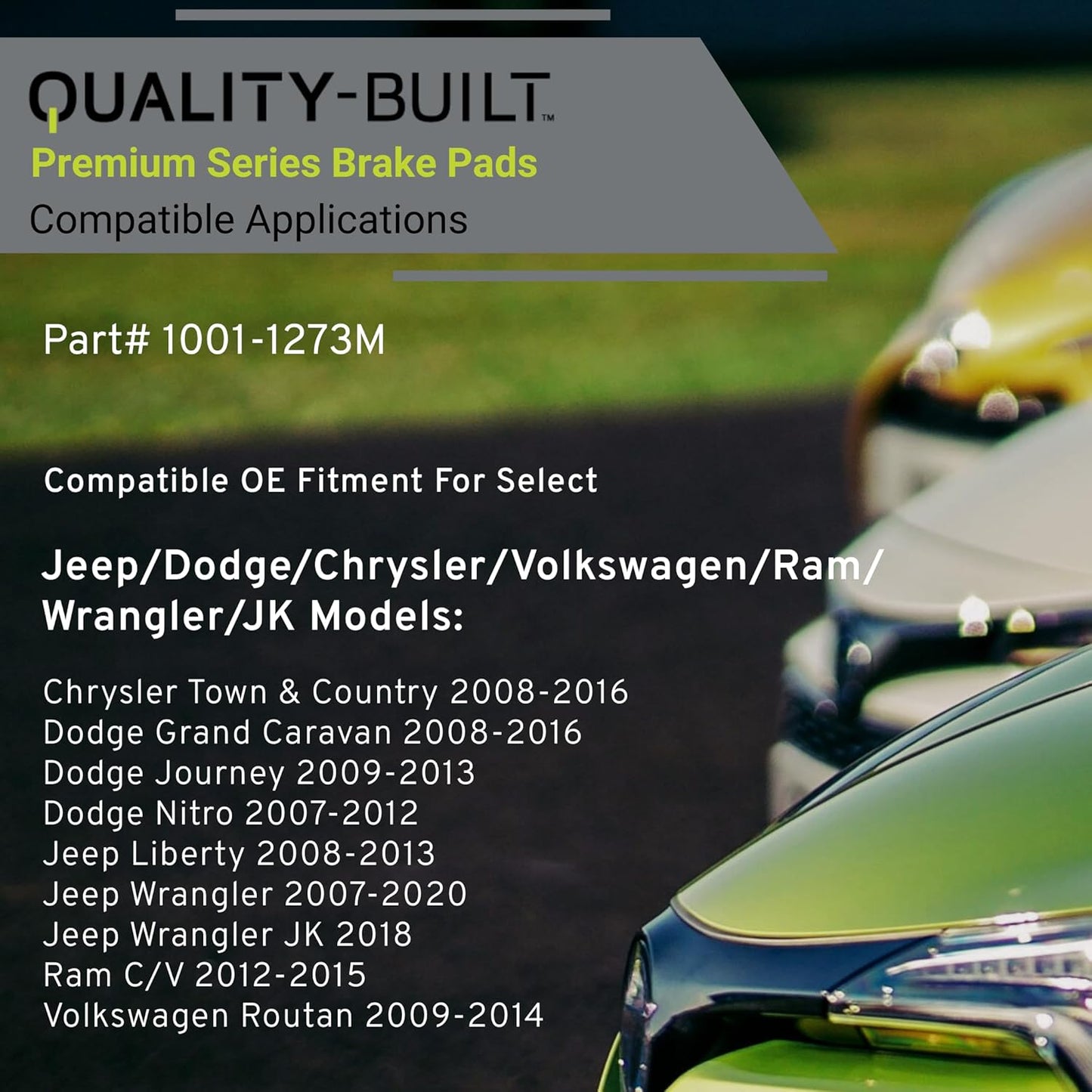 Premium Semi-Metallic Front Brake Pads (1001-1273M) Compatible with 2007-2020 Chrysler/Dodge/Jeep/Ram/Volkswagen (C/V/Grand Caravan/Journey/Liberty/Routan/Town & Country/Wrangler & More)