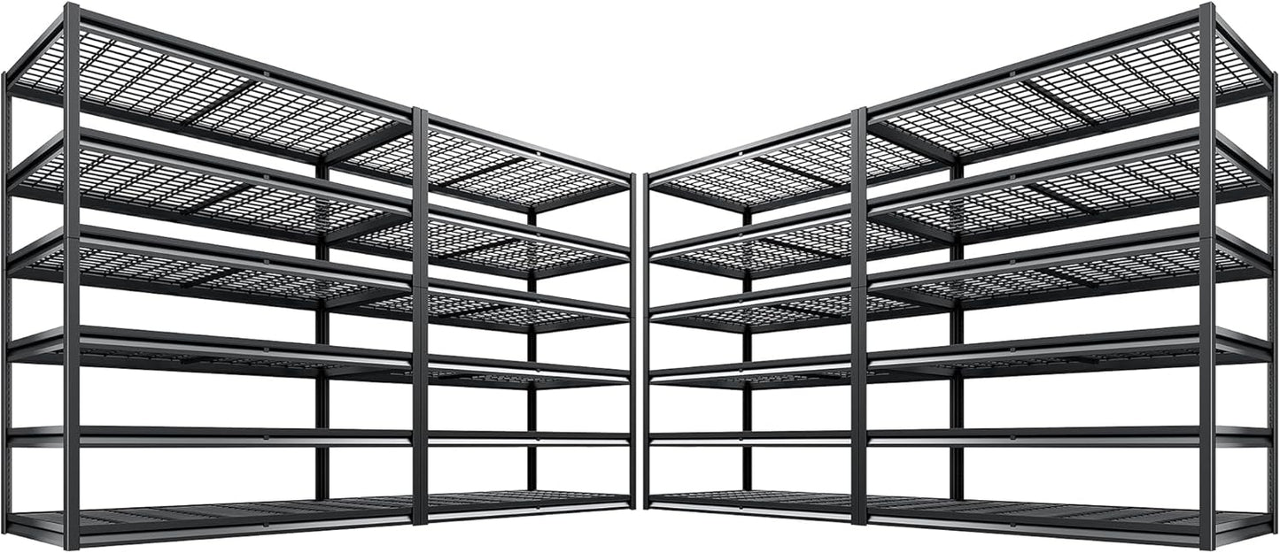 REIBII 3500LBS Garage Shelving, Adjustable Storage Shelves Heavy Duty, 6 Tier Heavy Duty Shelving, Metal Shelving Unit for Warehouse, Basement, Industrial, 55" W x 26" D x 84" H, Black, 4 Pack