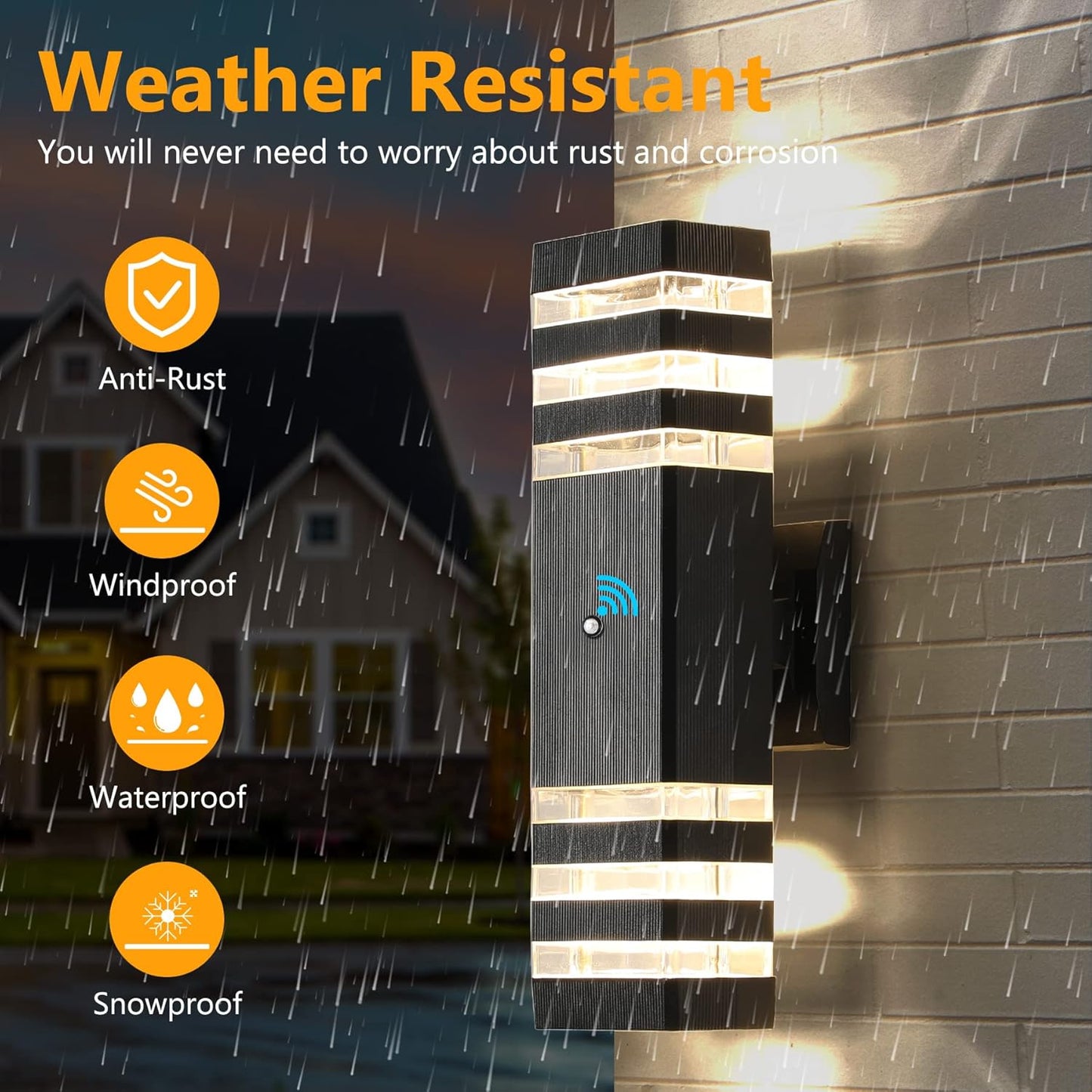 tewei 6 Pack Outdoor Wall Lights Dusk to Dawn Exterior Light Fixture, 3-Layer Black Outdoor Lights for House, IP65 Waterproof Up and Down Outside Porch Lights for Garage Patio, 3000K