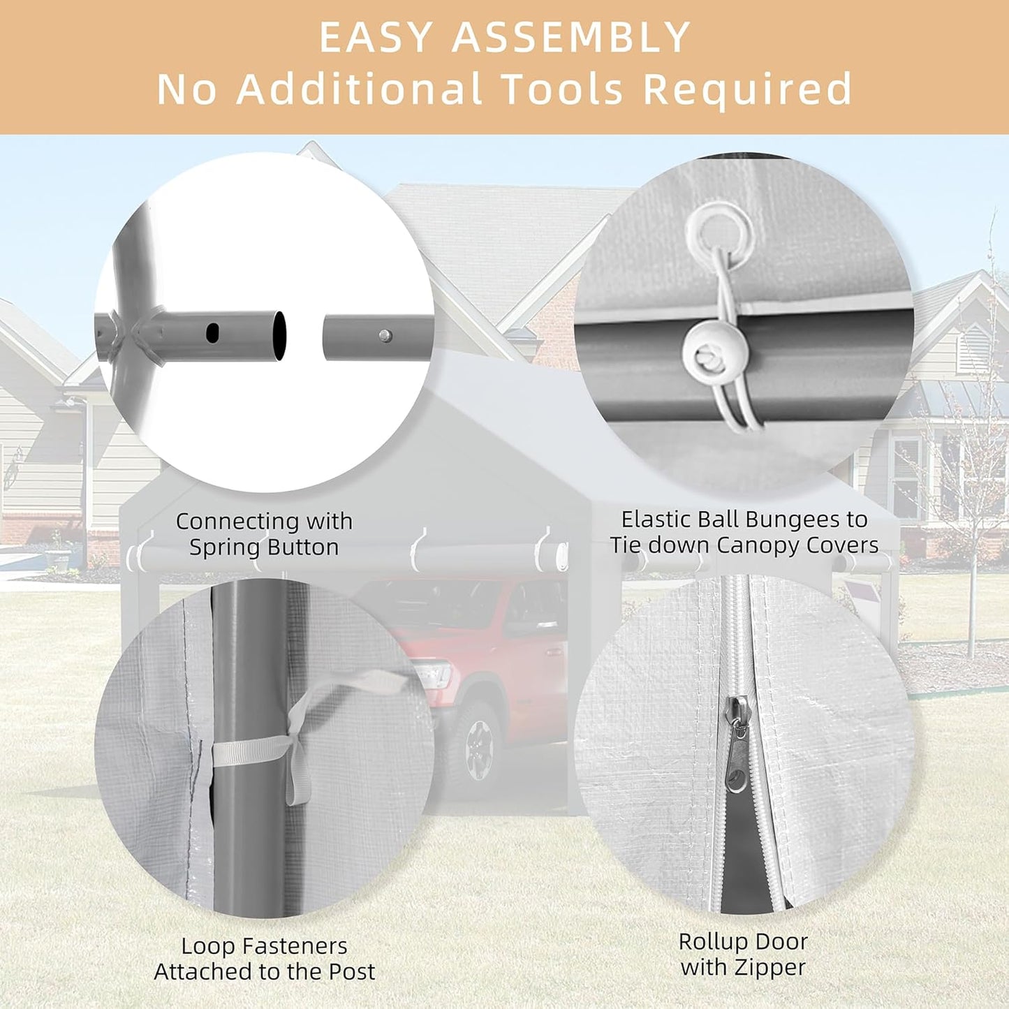 JY QAQA Carport, 12x20 FT Heavy Duty Carport Reinforced Steel Poles with Removable Sidewalls & Doors,Roll-up Windows Car Canopy with Sandbags and All-Season Tarp for Car Boat Truck Motorcycle