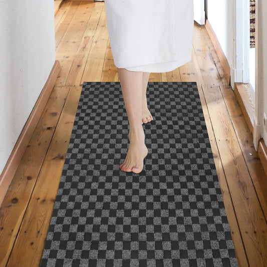 Custom Size Backed Non-Slip Area Rugs Runner, Easy Clean, Waterproof Runner Rugs for Hallway Entryway, Kitchen, Laundry, 4FT x 26FT, Gray Checkered