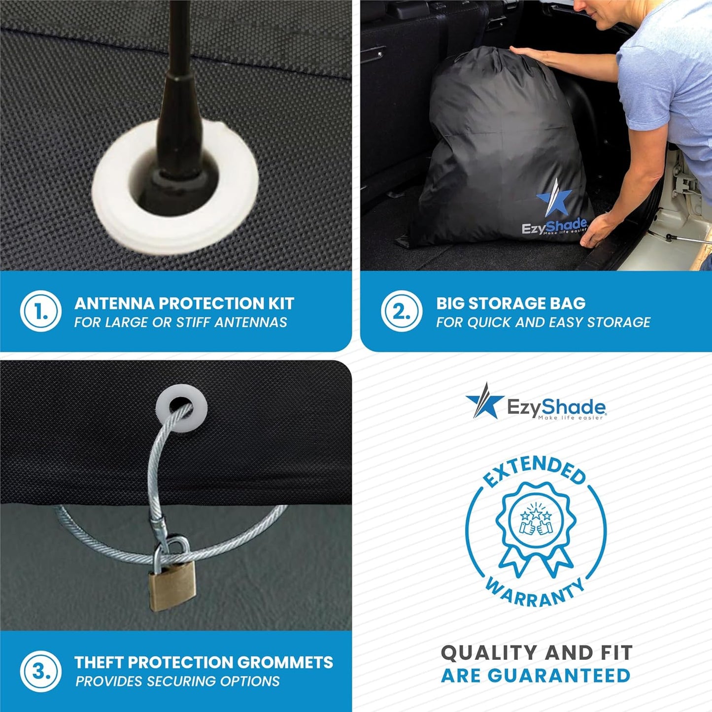 EzyShade 10-Layer Car Cover Waterproof All Weather - See Vehicle Size-Chart - Car Covers for Automobiles & Car Snow Cover - Full Exterior Covers - Rain Sun Wind Snow. Black, Size A4 (See SizeChart)