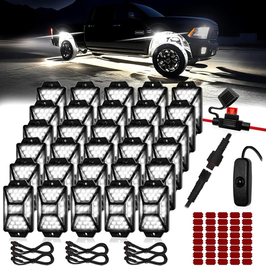 40 Pods Pure White LED Rock Lights Kit with Switch Wiring Harness,6500K 1080 LEDs Bright Rock Lights for Trucks,Waterproof Underglow Light for Car Jeep Off Road ATV UTV SUV