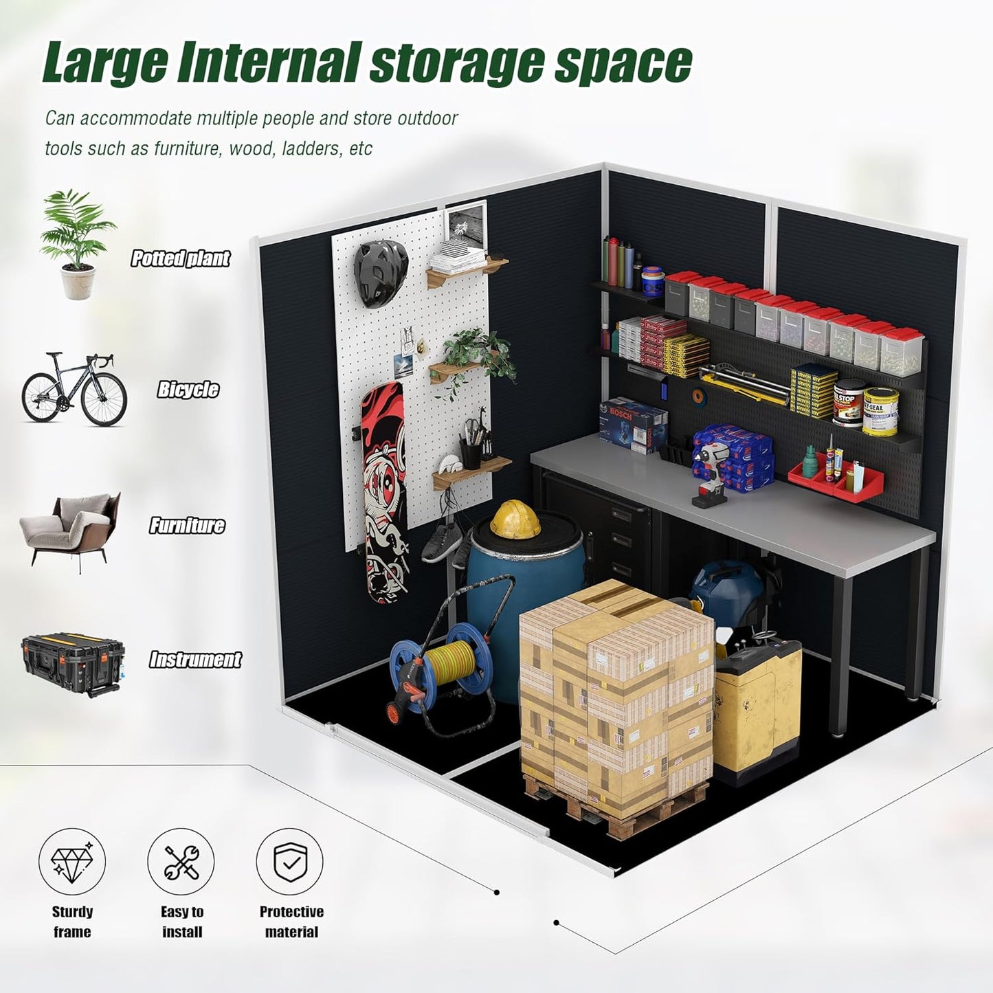 6x6 FT Outdoor Storage Resin Shed with Floor,Waterproof Plastic Garden Bike Shed with Lockable Door, Sloped Roof, Vents & Windows, Easy Assembly Tool Shed for Lawn, Backyard, Patio, Black