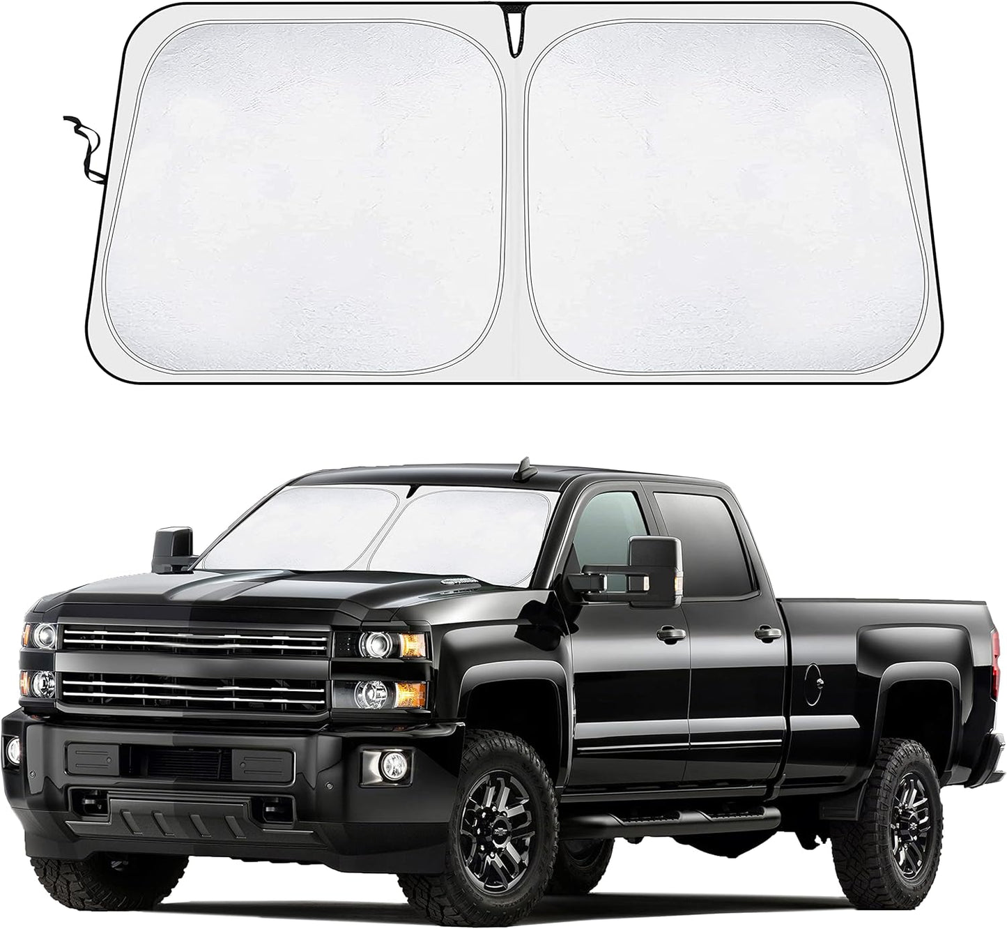 Chevrolet Silverado 2019-2024 2025 Car Windshield Compatible - EcoNour Durable 240T Foldable Polyester Sun Visor for Truck with UV Protection - Custom Fit Truck Windshield Sun Shade