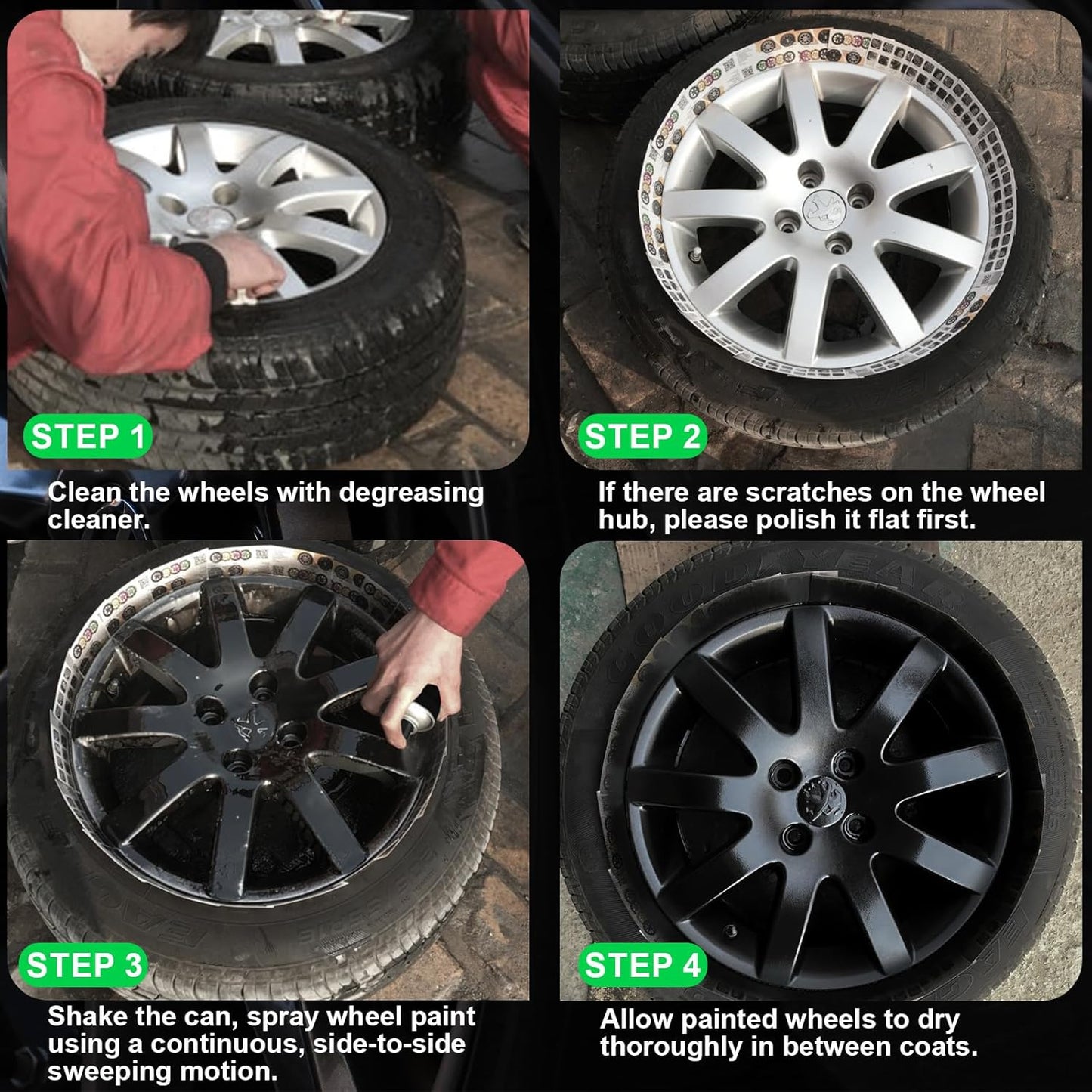 NADAMOO Aluminum Wheel Spray Paint, Car Rim Aerosol Paint for Recolor and Protection of Metal Surface, Semi-gloss Black, 2 Cans, 13 Oz Per Can