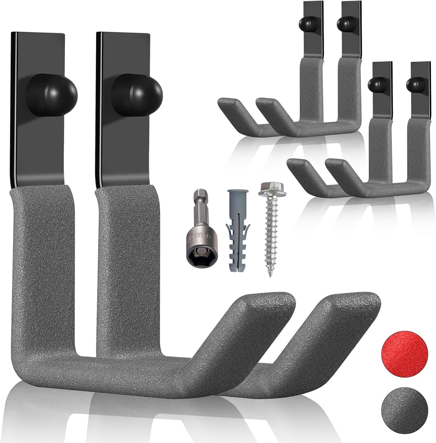 Garage Hooks for Hanging Heavy Duty, Ladder Hooks for Garage Wall Hanger, Metal J Utility Hooks, Shovel Holder Wall Mount Hooks, Garden Tool Organizer Storage for Helmet, Backpack-6Pack