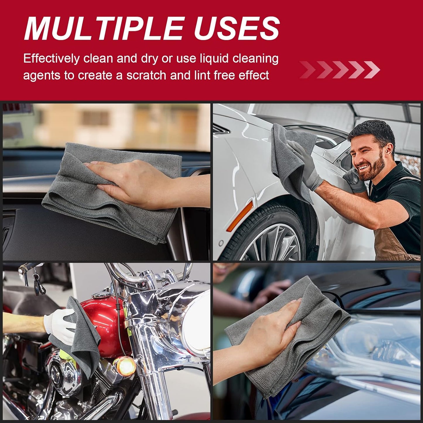 200 Pcs Microfiber Cleaning Cloth 16x16 Inch Microfiber Towels for Car Ultra Absorbent Cleaning Rags Reusable Lint Free Streak Free Detailing Towel for Car Washing Drying Dusting (Gray)