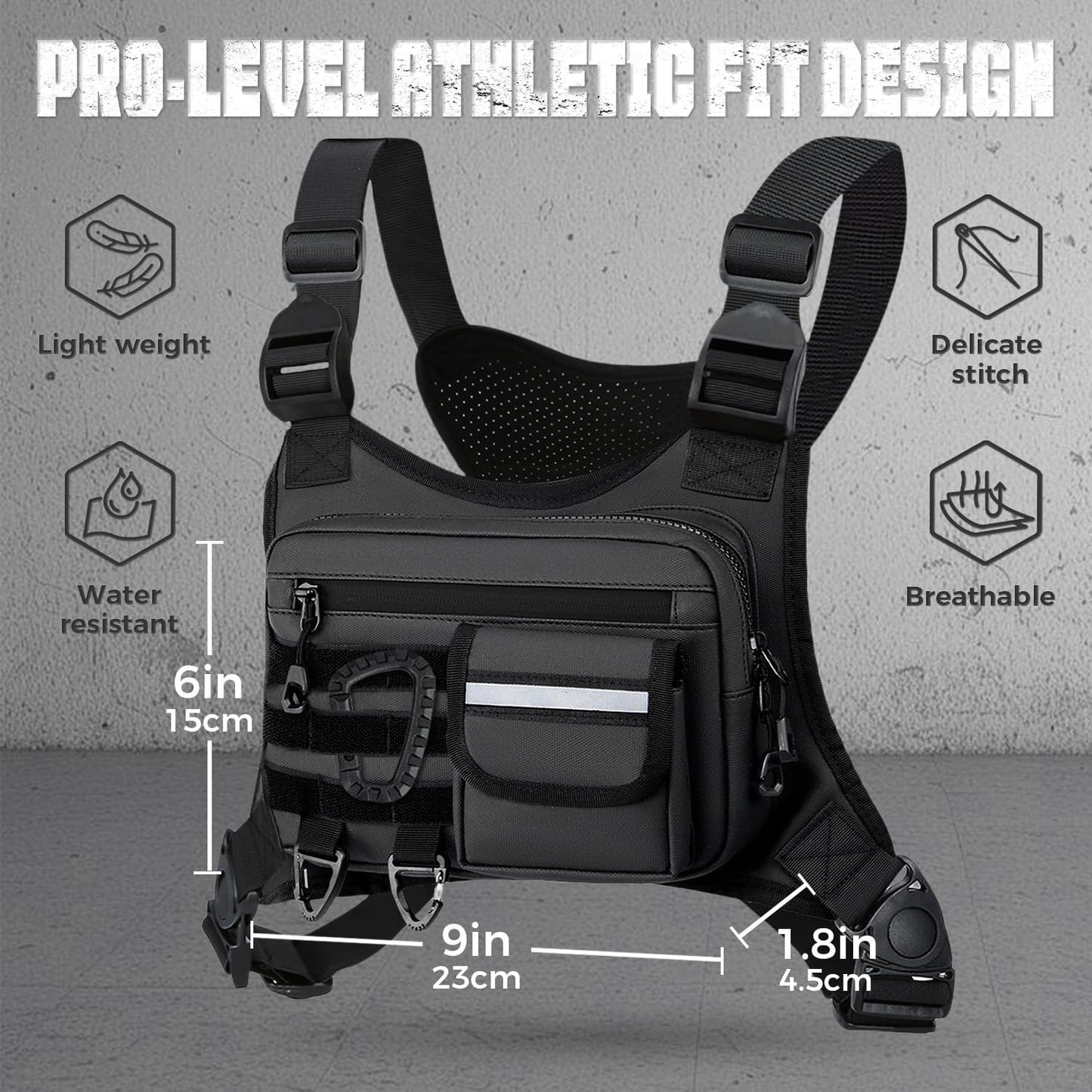 Outdoor Chest Bag For Men, EDC Chest Pack With Built-In Phone Holder, Lightweight Chest Rig Pouch