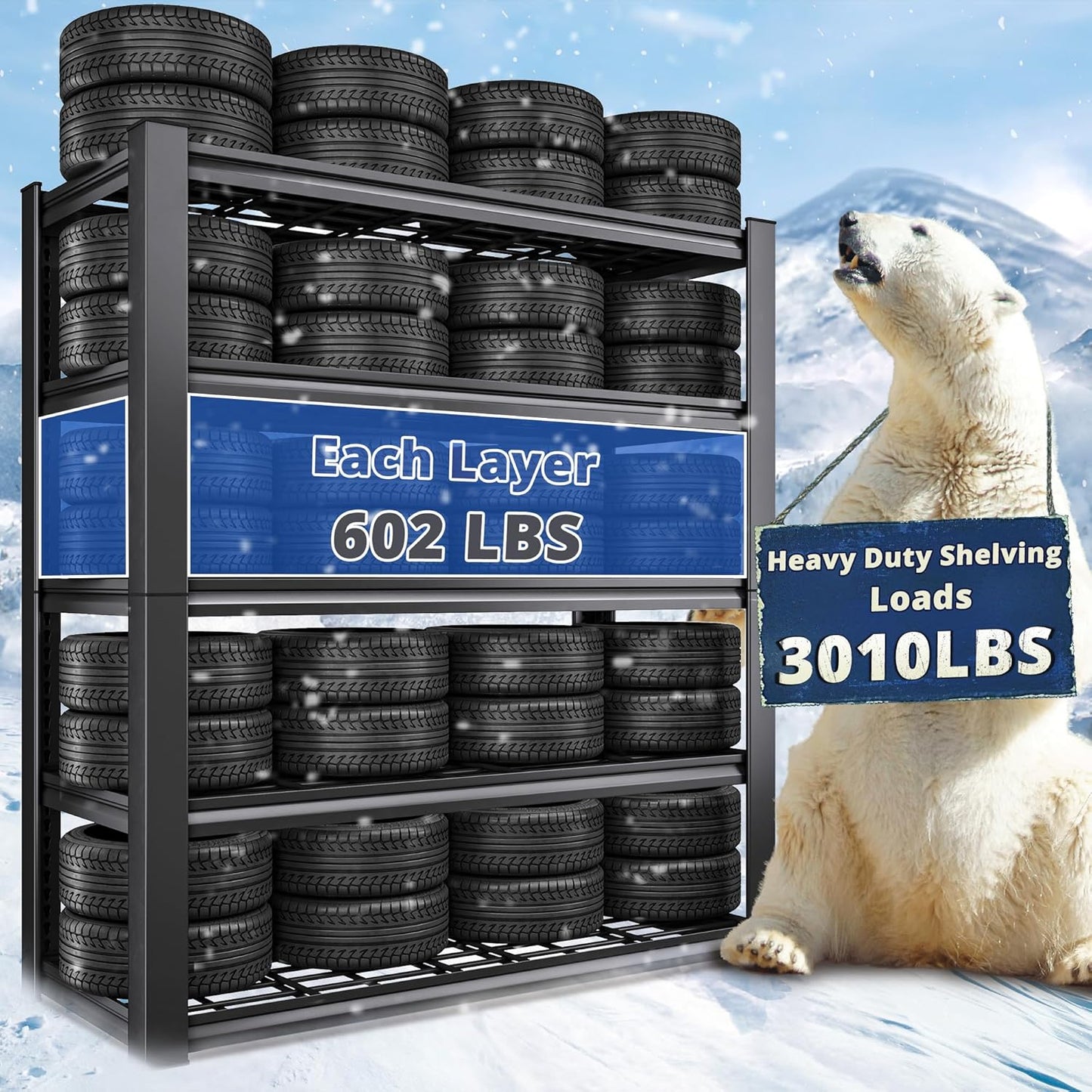 REIBII 3010LBS Storage Shelves 72" H Garage Shelving Heavy Duty Metal Shelving 5 Tier Adjustable Metal Shelves for Storage for Pantry Kitchen Basement 72" H x 35.5" W x 16" D, Black