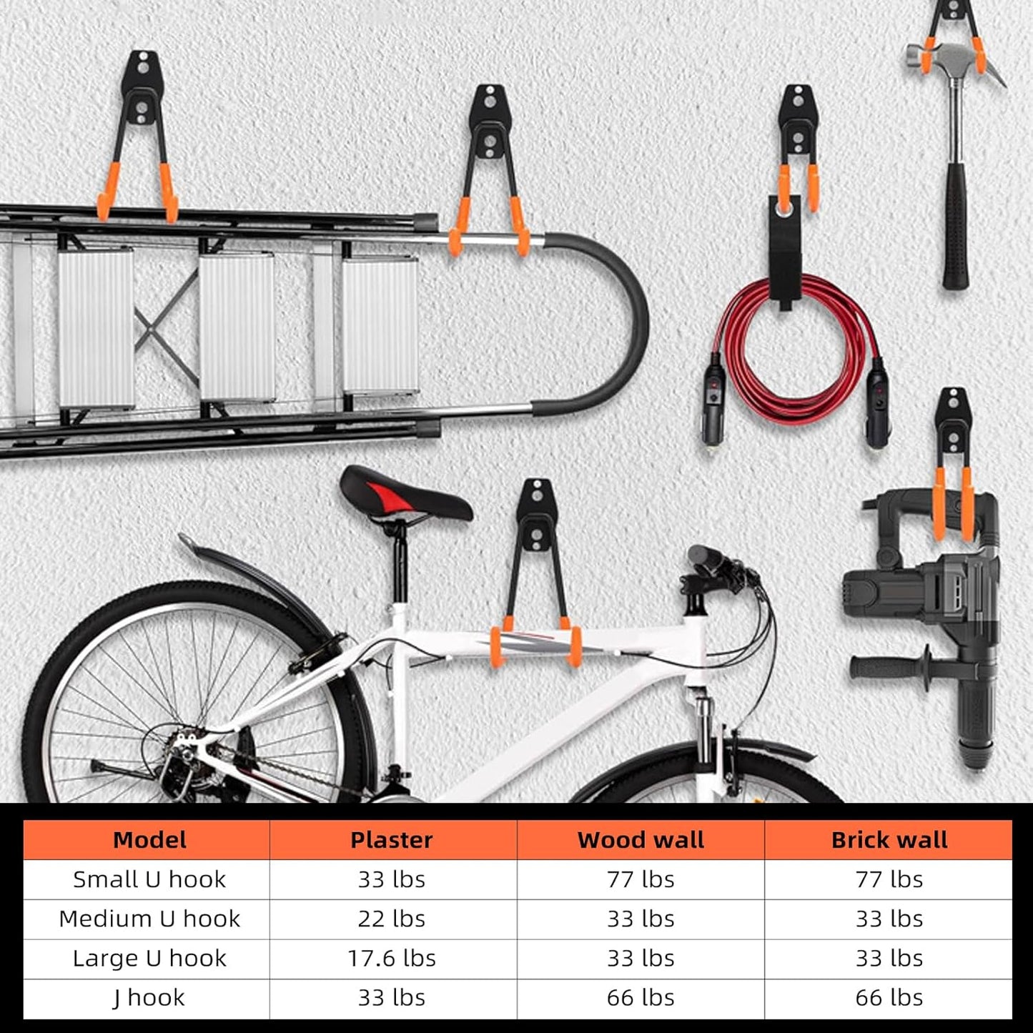 Garage Hooks, 12 Pack Wall Hooks for Hanging Heavy Duty Ladders, Bikes, Tools Ideal for Garage, Garden, Basement Utility Room Storage (Black)