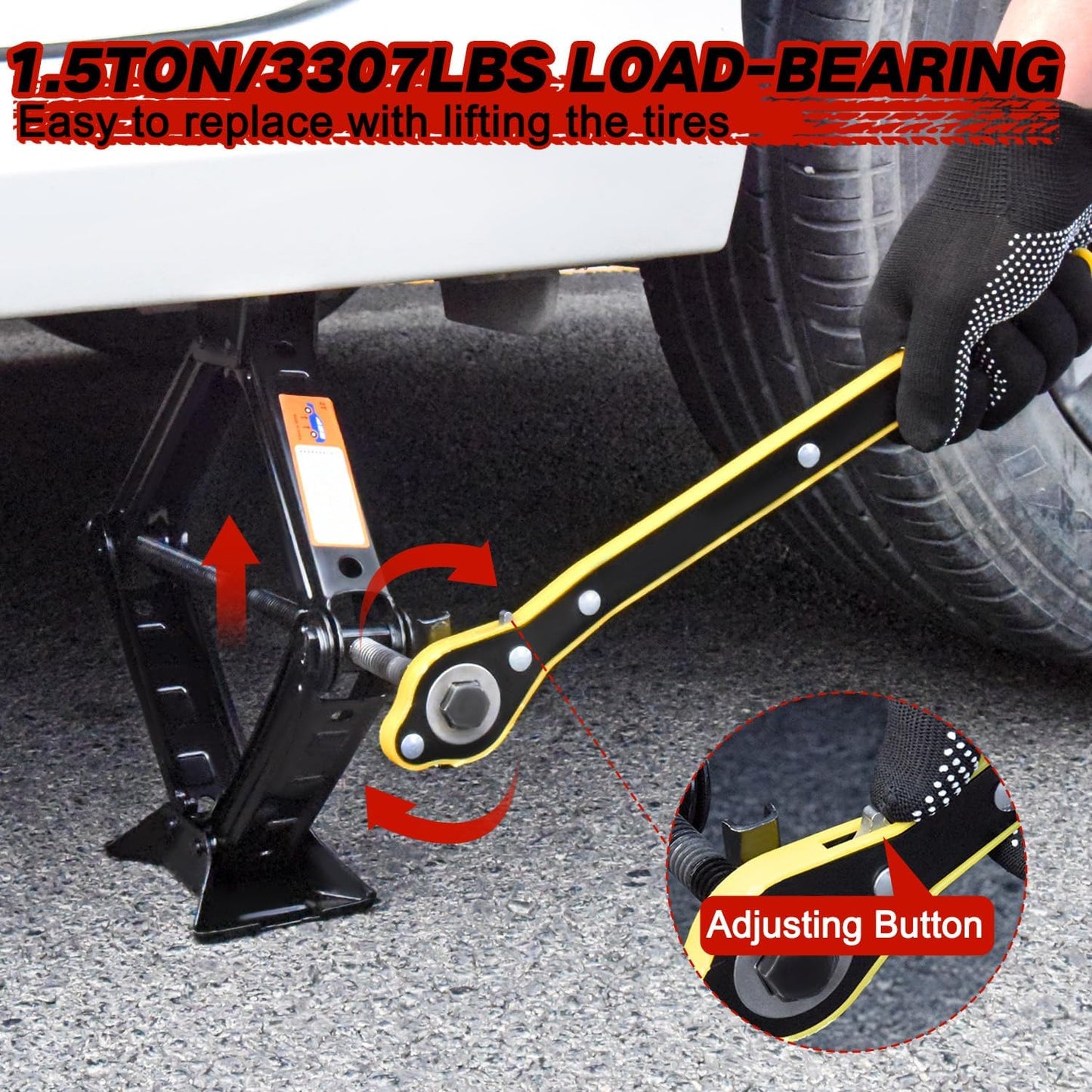 Scissor Car Jack 1.5Ton（3306lbs） Tire Changing Kit with Lug Wrench - Emergency Kit for Car, SUV, MPV