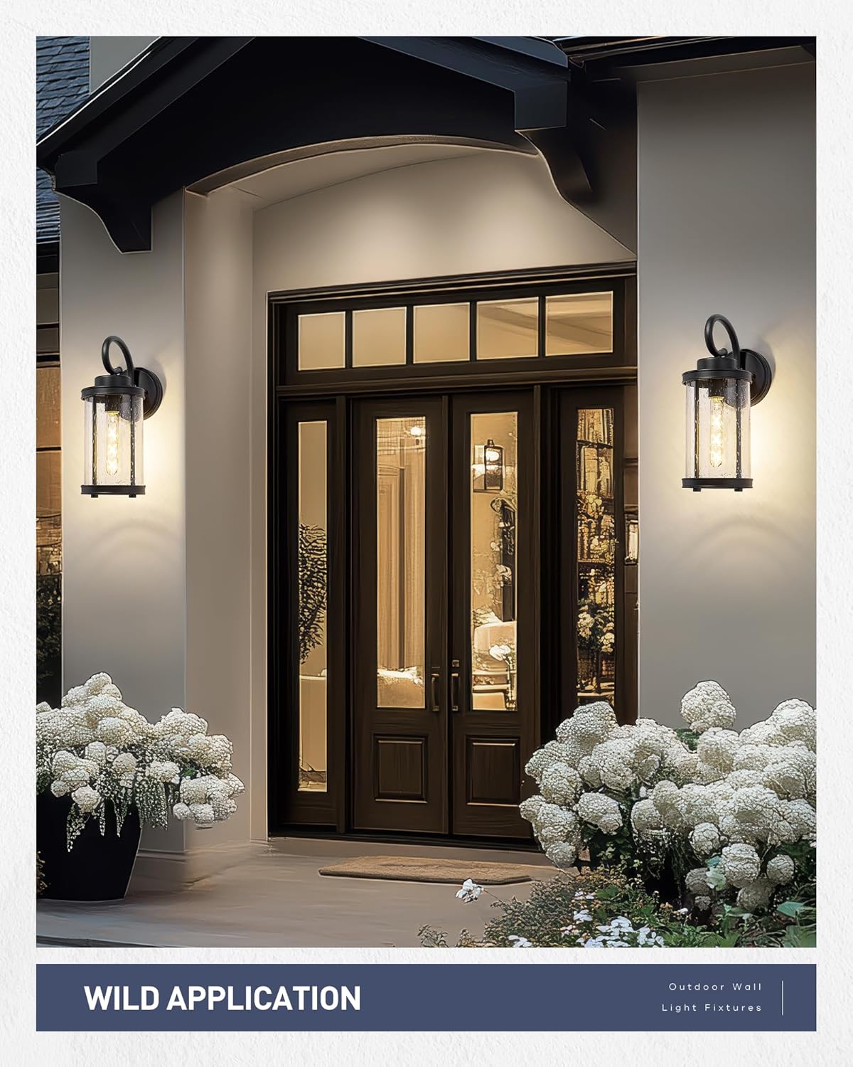 kudos Porch Lights Outdoor, 15.8 inch Large Cylinder Wall Light, E26 Sockets, Anti-Rust Waterproof Light Fixtures Wall Mount for Patio, Black with Seeded Glass, KDOWL01-BK-L