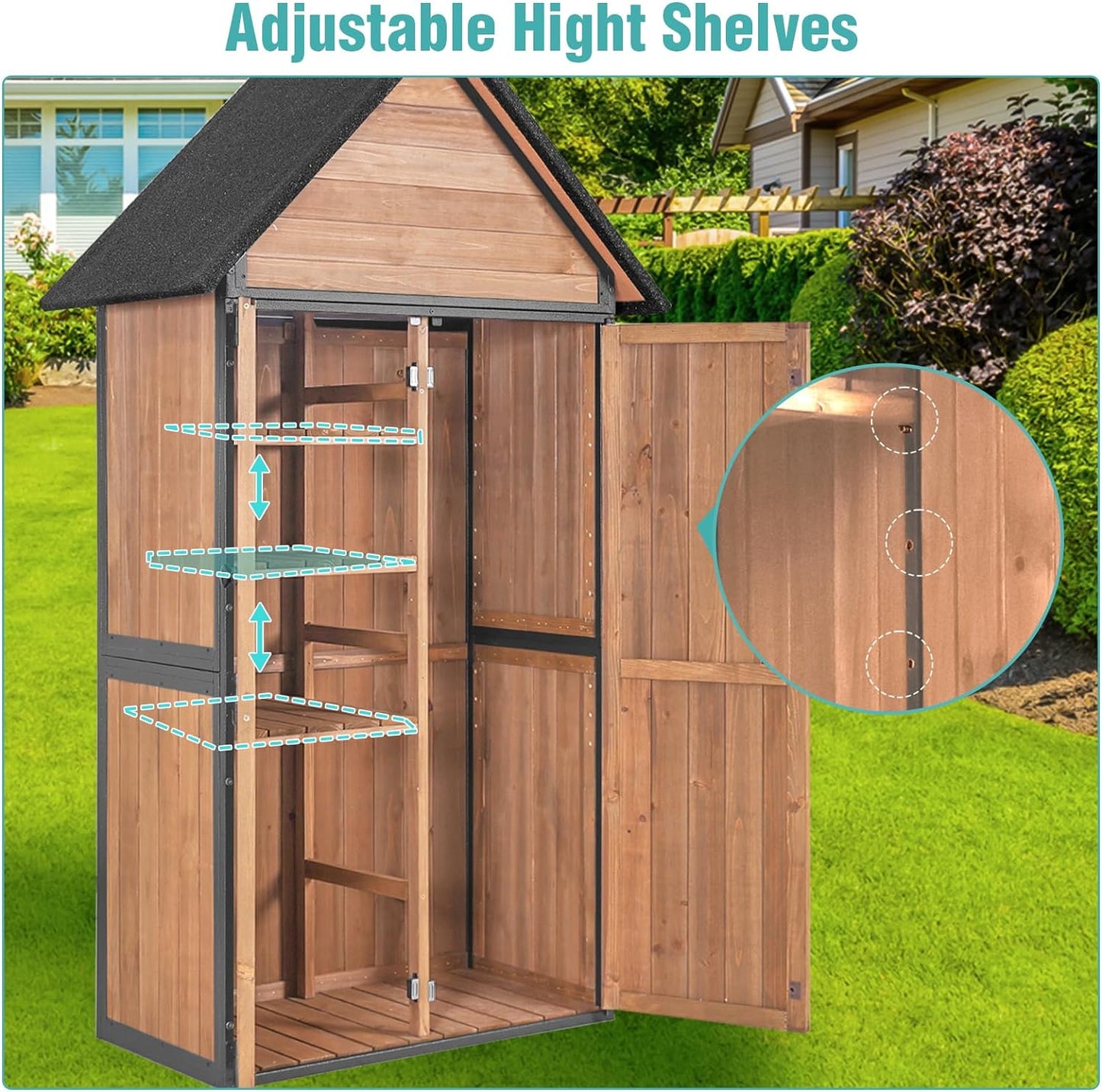 Sheds Outdoor Storage,Garden Shed with Metal Frame Structure and Adjustable Shelves,Large Capacity Storage Tool Cabinet Box for Backyard Garden Patio Lawn (Brown)