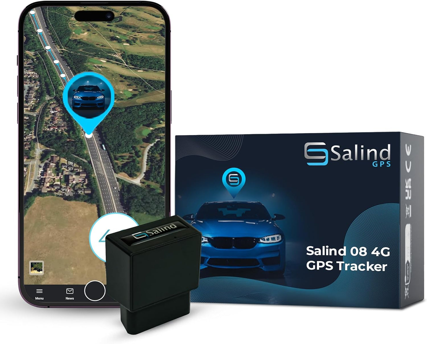 Salind GPS 4G LTE OBD 9-35V Fleet and Vehicle Tracker – Hidden Car, Truck, Trailer Locator with Real-Time Monitoring, Route History, Mileage, GeoFence, Compact Splash Proof Design, Fixed Connection