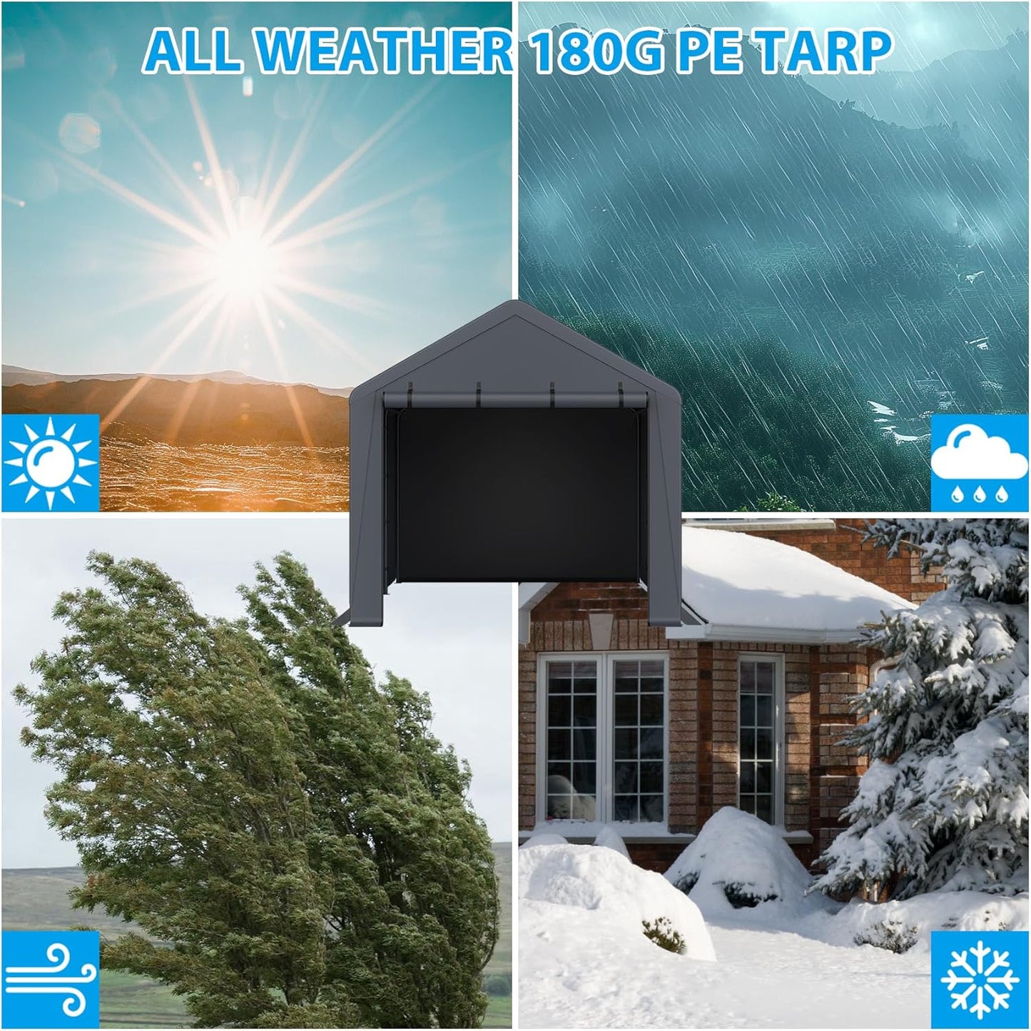 10x20FT Heavy Duty Portable Carport - All-Weather Enclosed Shelter for Cars, Trucks, SUVs & Boats, Waterproof & UV-Resistant Canopy with Removable Sidewalls, Doors, Ground Stakes (Gray)