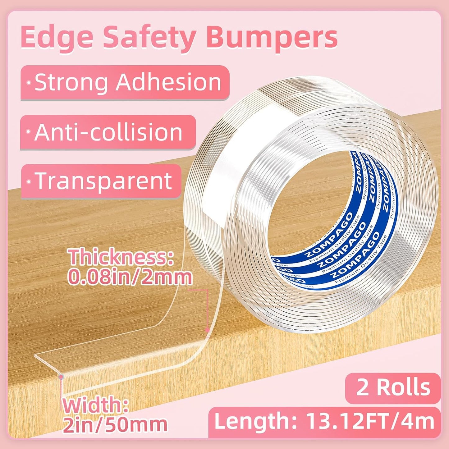 Clear Soft Corner Protectors for Furniture Strip,2in x13FT,2 Rolls,Sharp Edge & Table Bumper,Window Edge,Wall Protector, Soft Corner Guards Safe for Proof,Table Corner Protectors in Family