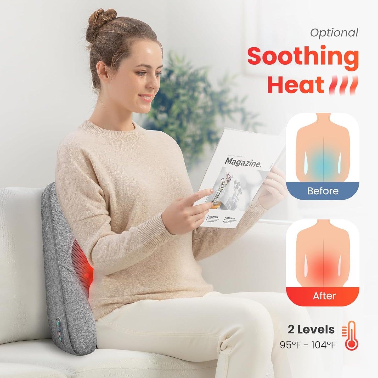 COMFIER Back Lumbar Support Pillow for Office,Car,Heated Back Support with 4 Shiatsu Massage Heads & Heating Function, Memory Foam Lumbar Pillow for Computer Gaming Chair-Gray