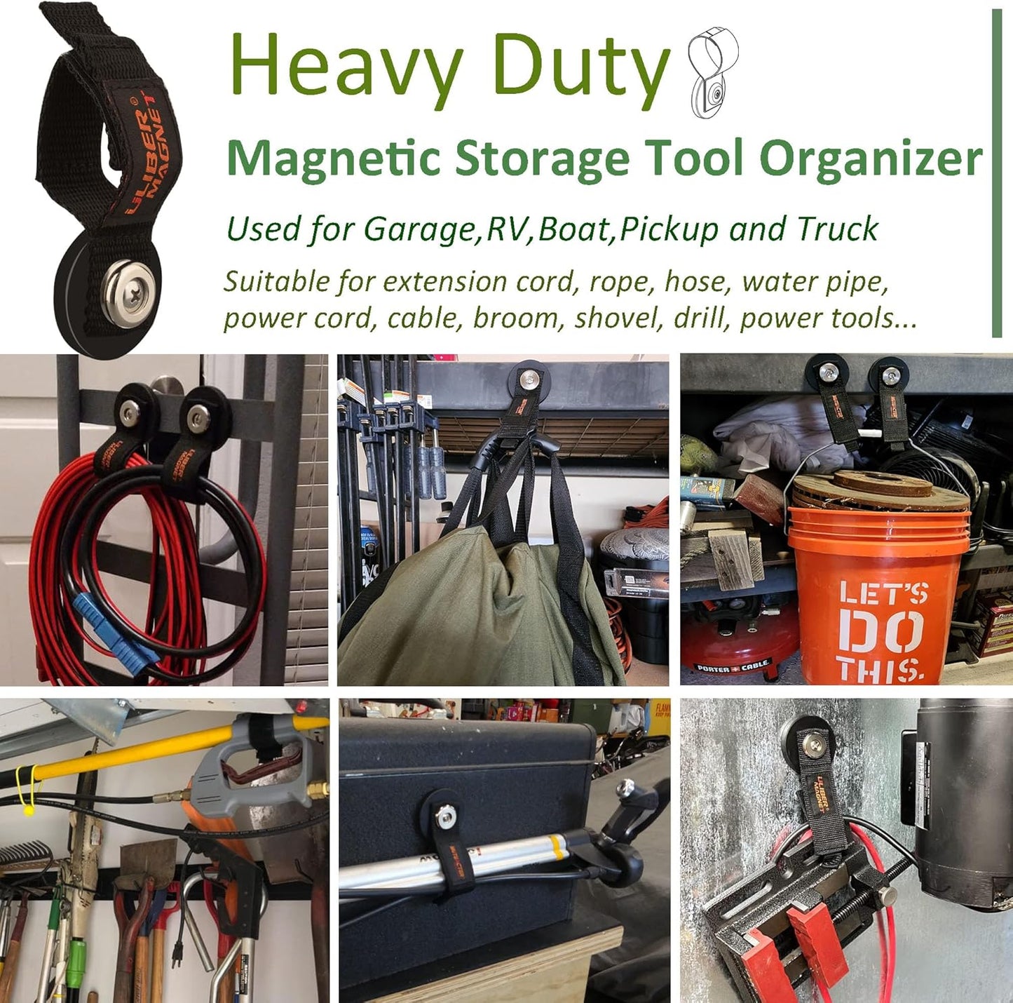 ULIBERMAGNET Strong Magnetic Storage Hooks,Heavy Duty Magnetic Garage Storage Tool Organizer,Extension Cord,Hose, Cable, Rope,Tools for Garage,Pick-up,RV and Workshop(4 Pack/1.69INCH)