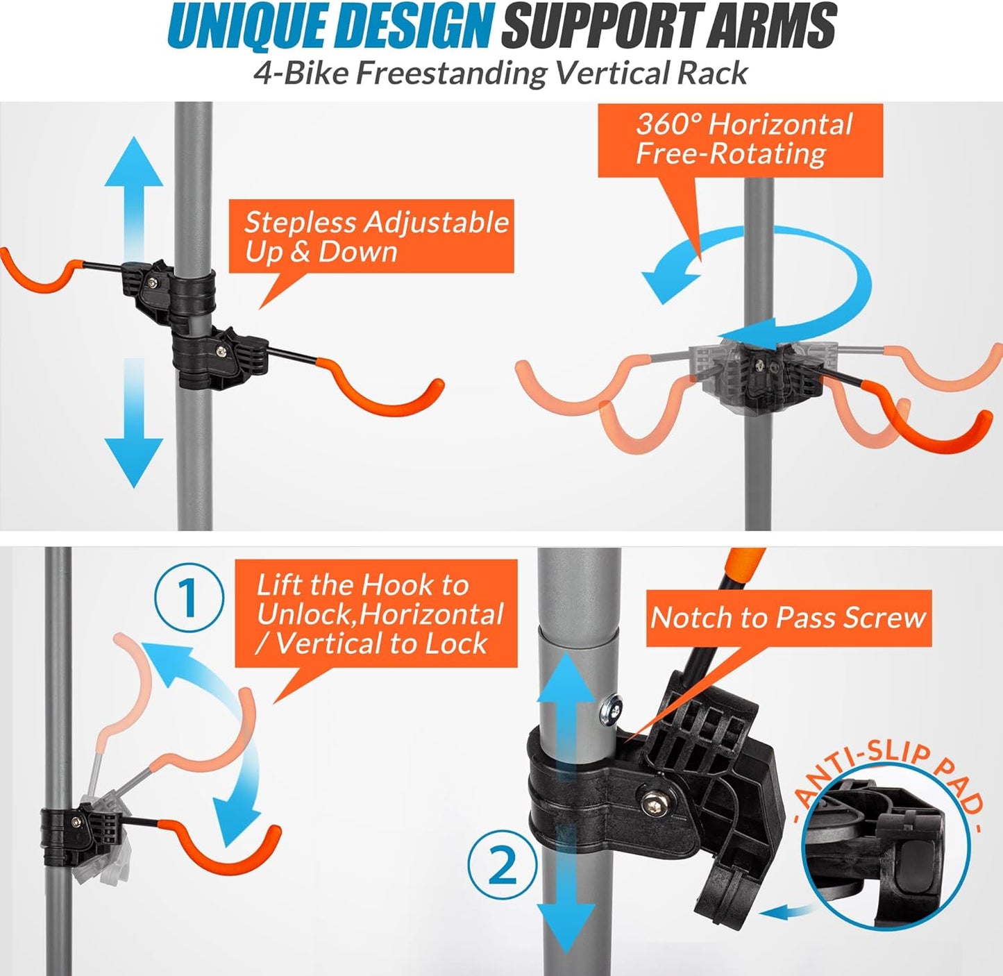 Suchtale 4 Bike Rack, Bicycle Rack, Bike Storage Rack for Garage Home, Freestanding Gravity Bike Stand, Adjustable Vertical Bicycle Holder for Indoor Outdoor, Bike Hanger Floor Parking Cycle Organizer