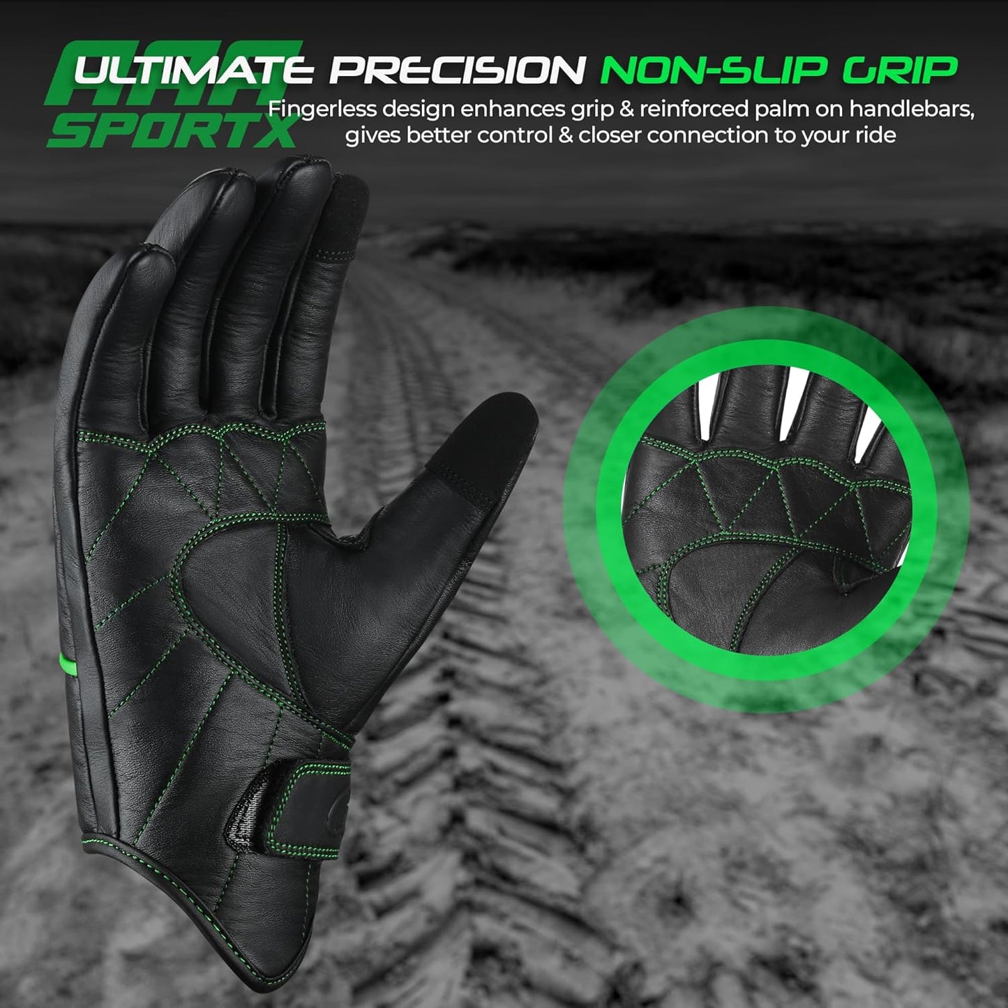 aasportx Motorcycle Gloves - Men's Leather Motorbike Gloves with Touchscreen Function - Non-Slip Pads for Men & Women