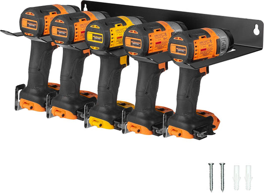 Power Tool Organizer for Shop & Garage - Heavy Duty Drill Power Station, Wall Mounted Rack With 5 Drill Storage Slots, Solid Steel