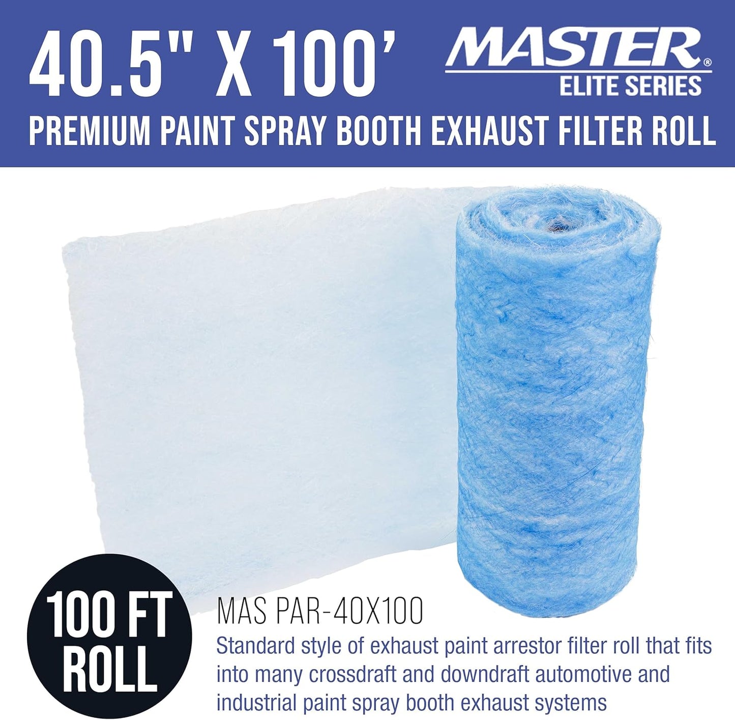 Master Airbrush Elite Paint Spray Booth Exhaust Filter Roll 40.5" x 100' - 18 Gram Heavy-Duty Fiberglass Paint Arrestor for Filtering Overspray Particles in Auto Body Shops & Refinish Booths