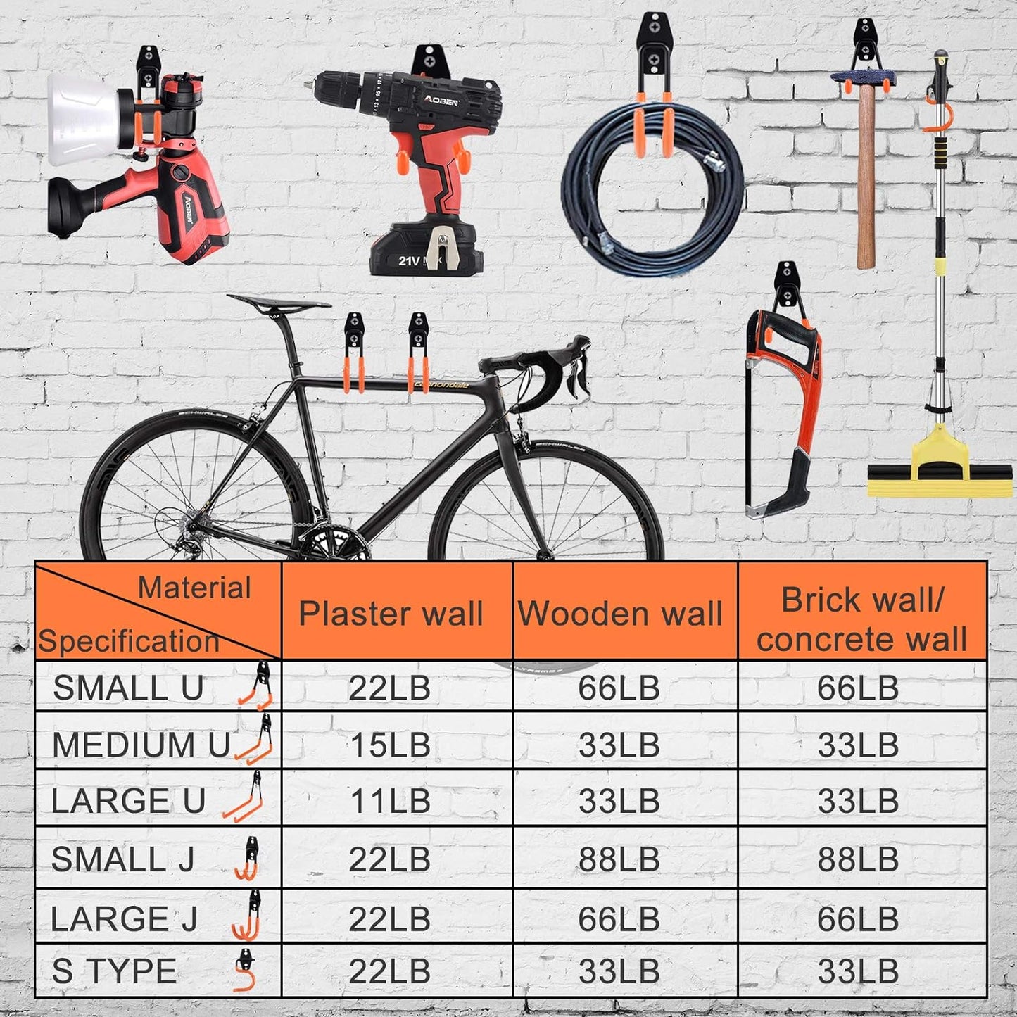 Aoben Heavy Duty Steel Garage Storage Hooks - Utility Tool Hangers and Combinable Wall Mount Hooks for Organizing Ladder, Hold Chairs, Heavy Tools (Large U, 10 Pack)