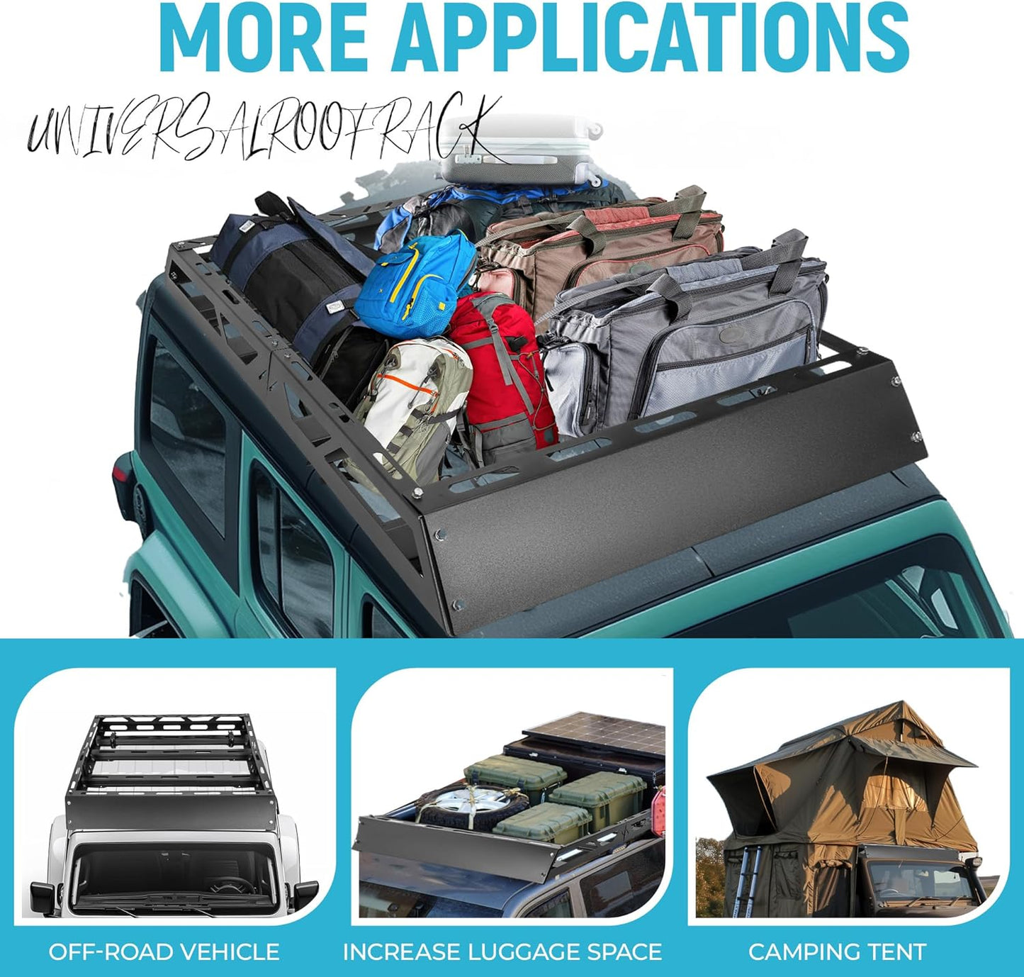 ECOTRIC 50" x 39" x 4.75" Roof Rack Cargo Basket W/Cross Bars Fit for Car SUV Pickup Truck Van Universal Top Cargo Carrier Metal Luggage Storage Holder Basket Rack for Travel 150Lbs Steel Black