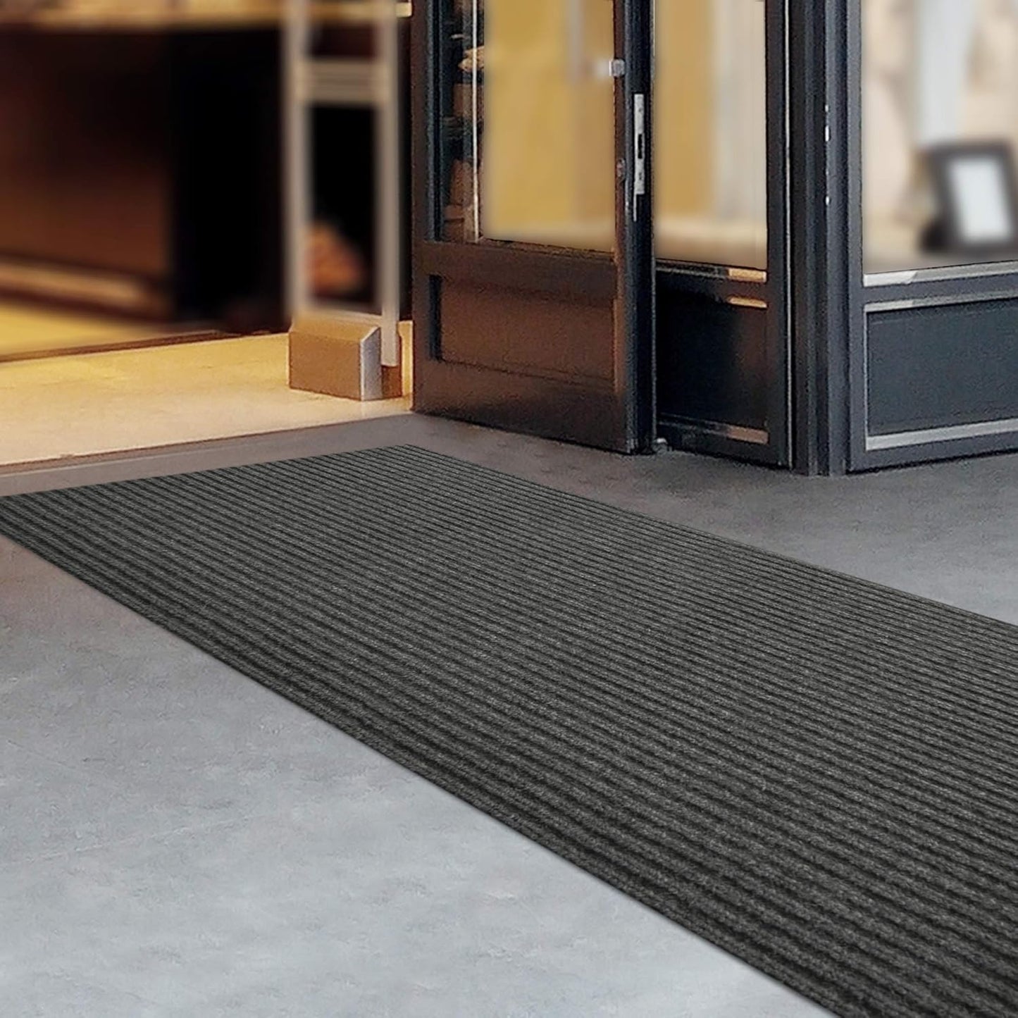 iCustomRug Spartan Weather Warrior Duty Indoor/Outdoor Utility Ribbed in 3ft,4ft,6ft Widths 70 Custom Sizes with Natural Non-Slip Rubber Backing 4'X8' in Charcoal