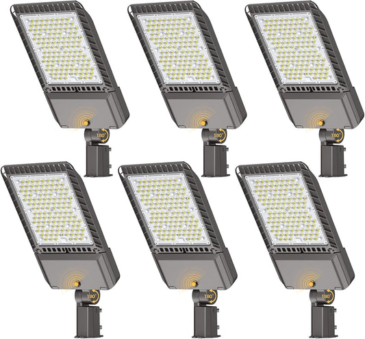 340W LED Parking lot Lights Commercial Oudoor Lighting Street Light with Dusk to Dawn Photocell 61200LM 6000K IP65 Waterproof 100-277V for Driverway Parking Lot 6 Pack