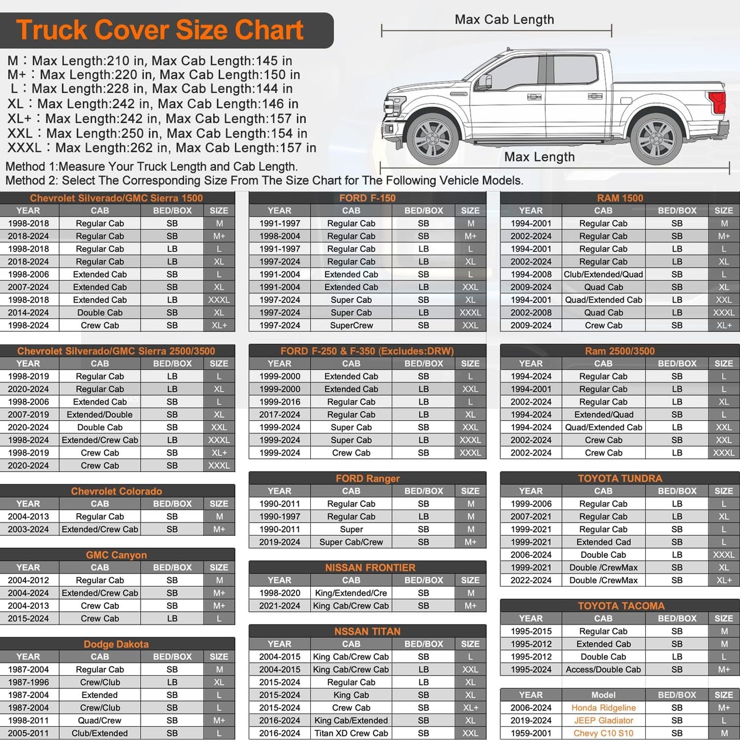 Kayme 7 Layers Truck Cover Waterproof All Weather, Heavy Duty Outdoor Pickup Cover Sun Uv Rain Protection, Universal Fit Toyota Tacoma Ford Ranger GMC Canyon Chevy Colorado(Length Up to 220 inch) M+