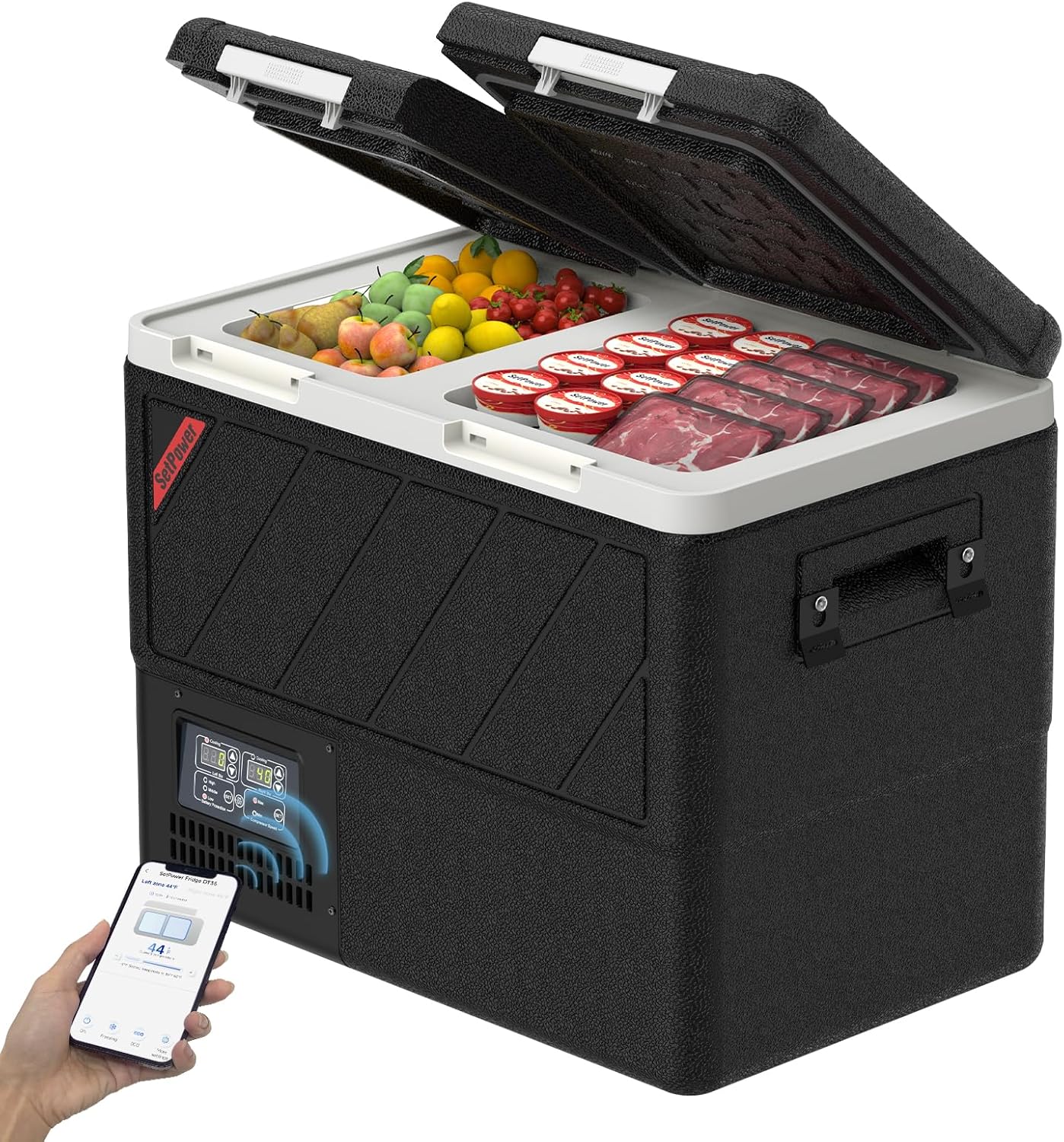 Setpower DT45 Car Refrigerator with APP Control, 48QT(45L) Electric Cooler Dual Zone Fridge Freezer, 12V Refrigerator Portable Freezer for Camping, Travel, Road Trip