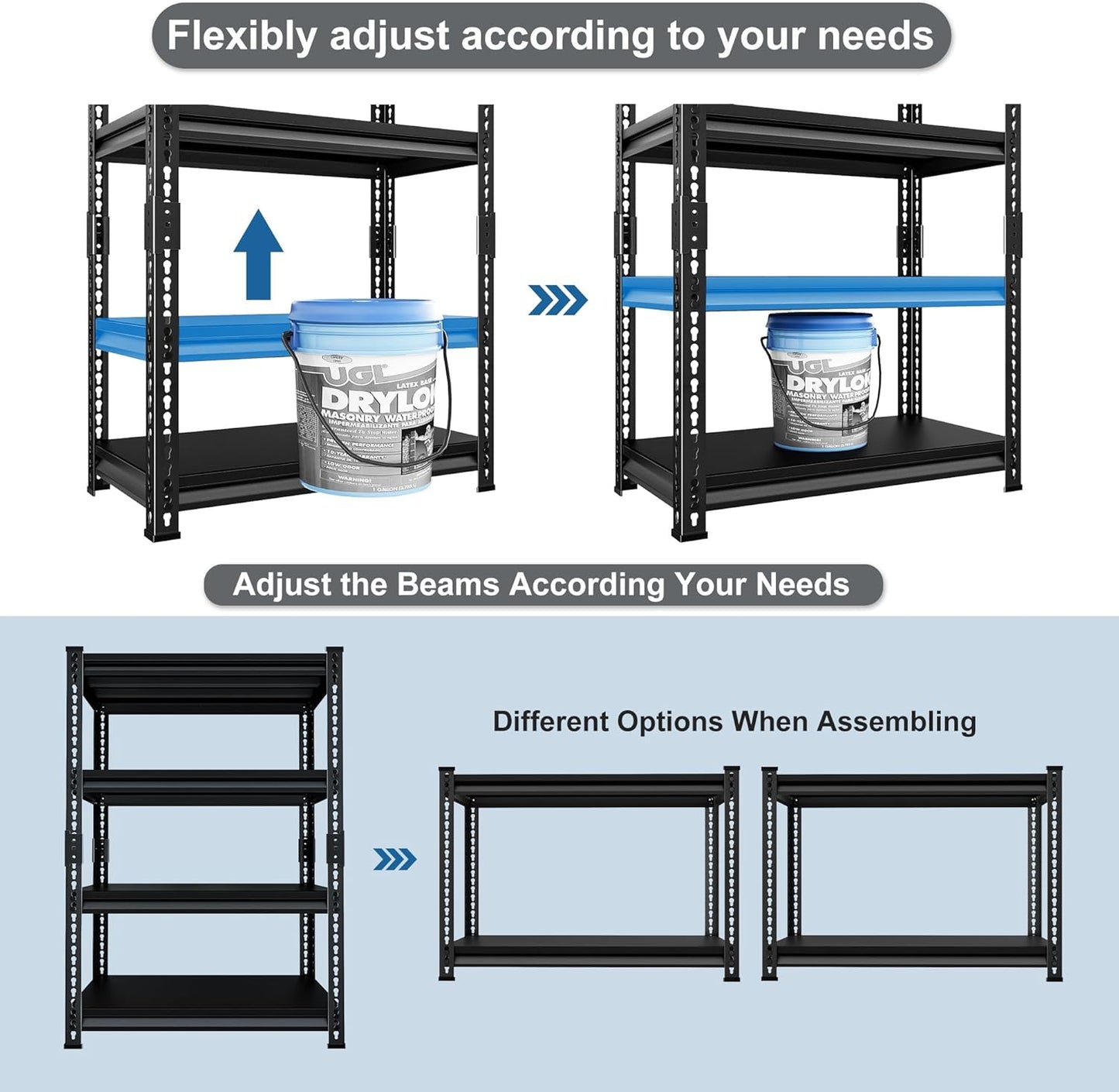 40" W Garage Shelving Heavy Duty，1800LBS Loads Metal Shelving Units and Storage,4-Tier Garage Storage Shelves Heavy Duty, Industrial Utility Shelves,40”W x 16”D x 72”H(Black)